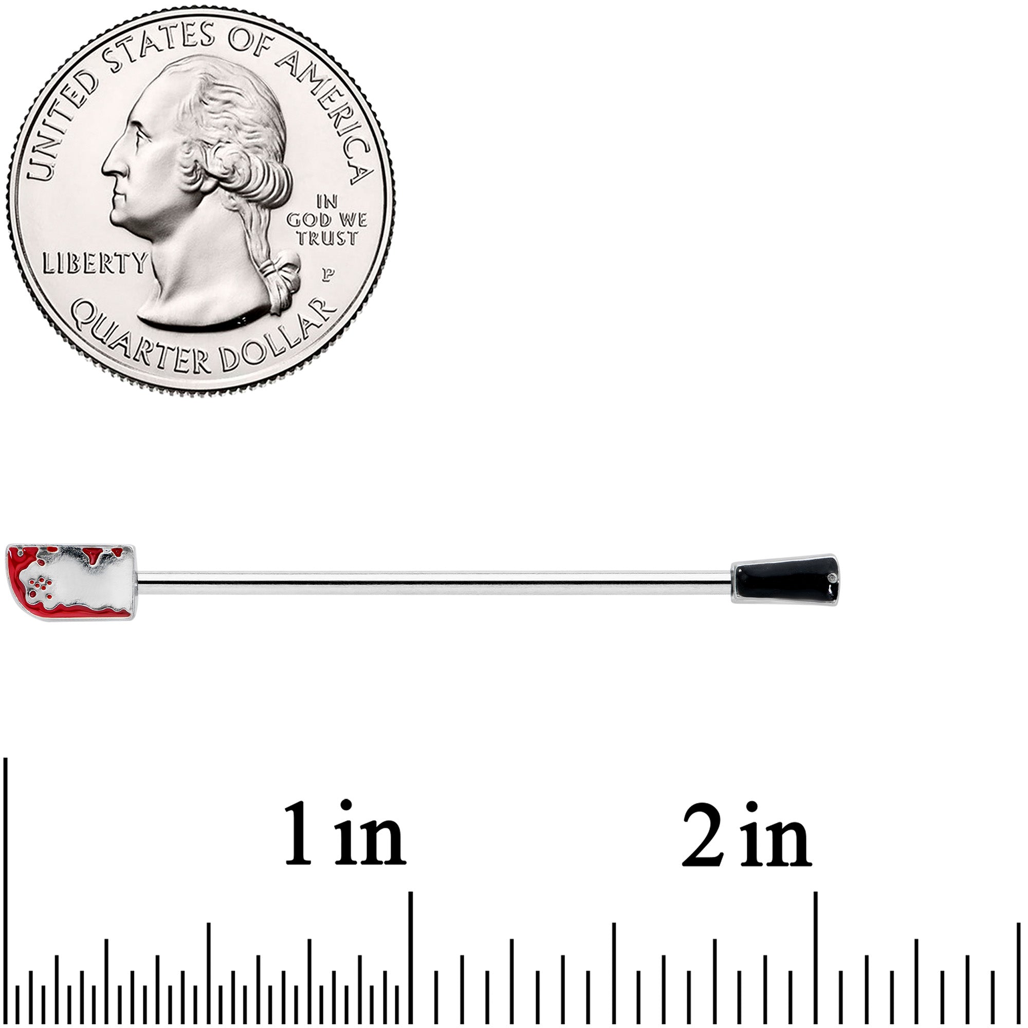 BodyCandy 14G Bloody Axe Halloween Industrial Barbell 38mm — detail close-up