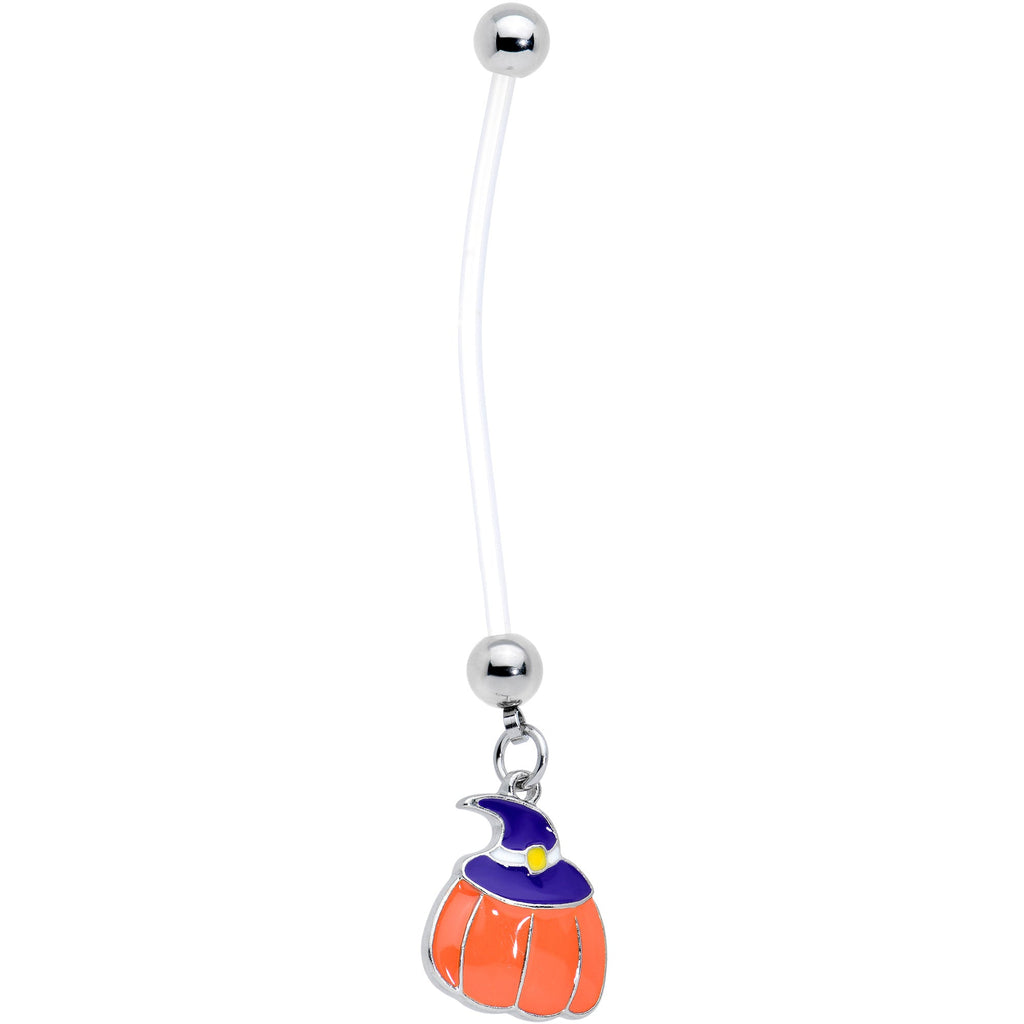 BodyCandy Clear Bioplast Witch Hat Pumpkin Halloween Dangle Pregnancy Belly Ring — main product shot
