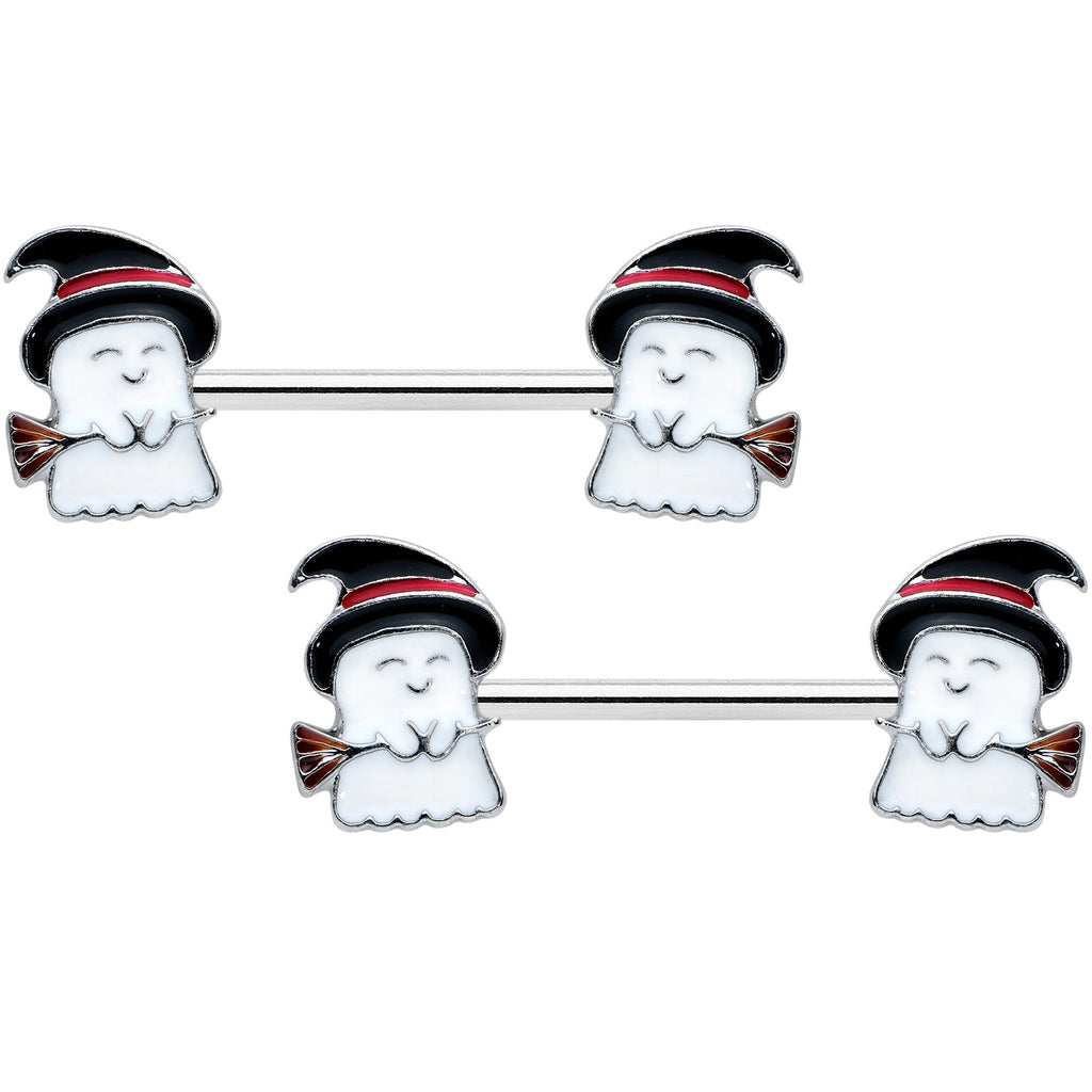 BodyCandy 14G 9/16 Witch Hat Ghost Halloween Barbell Nipple Ring Set — main product shot