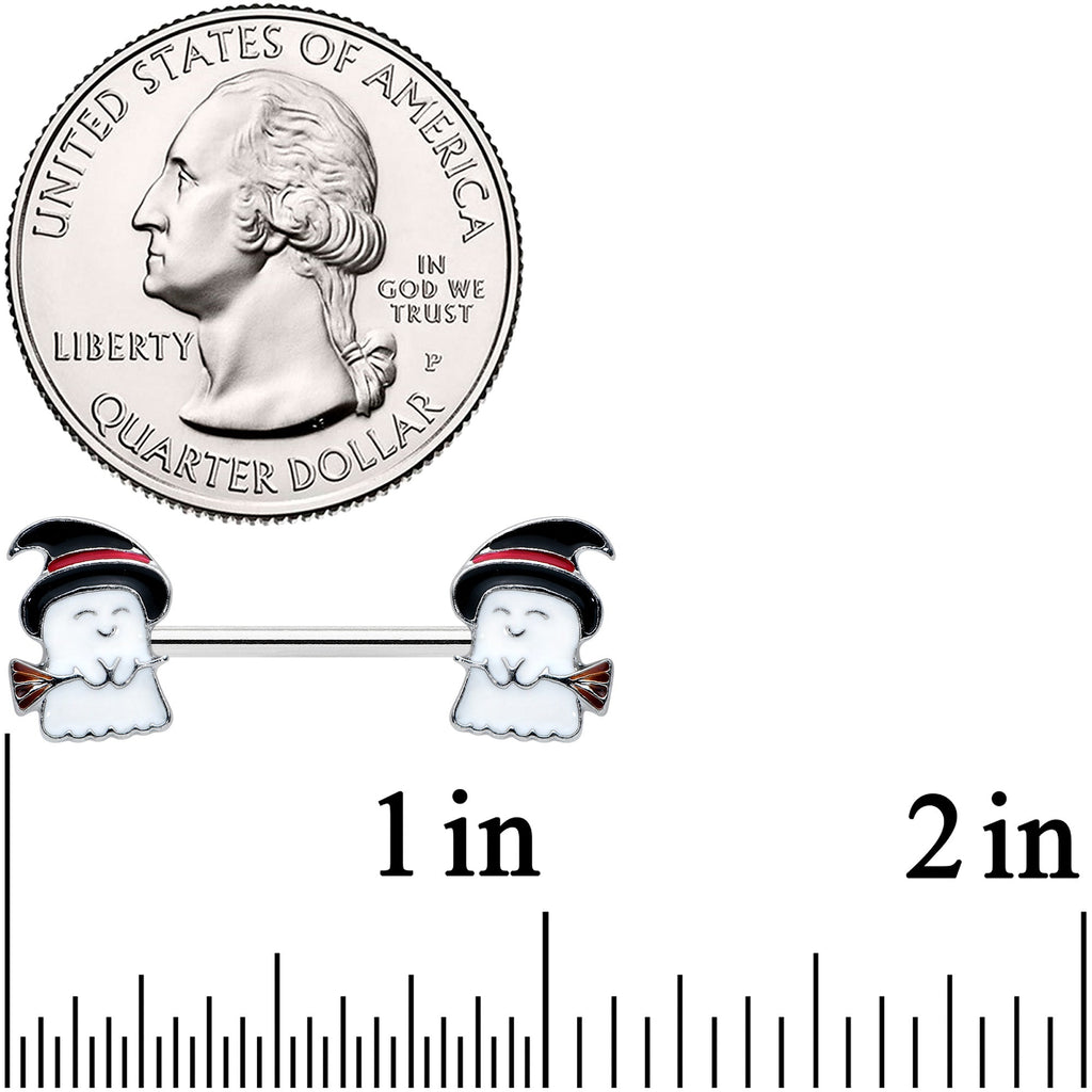 BodyCandy 14G 9/16 Witch Hat Ghost Halloween Barbell Nipple Ring Set — detail close-up