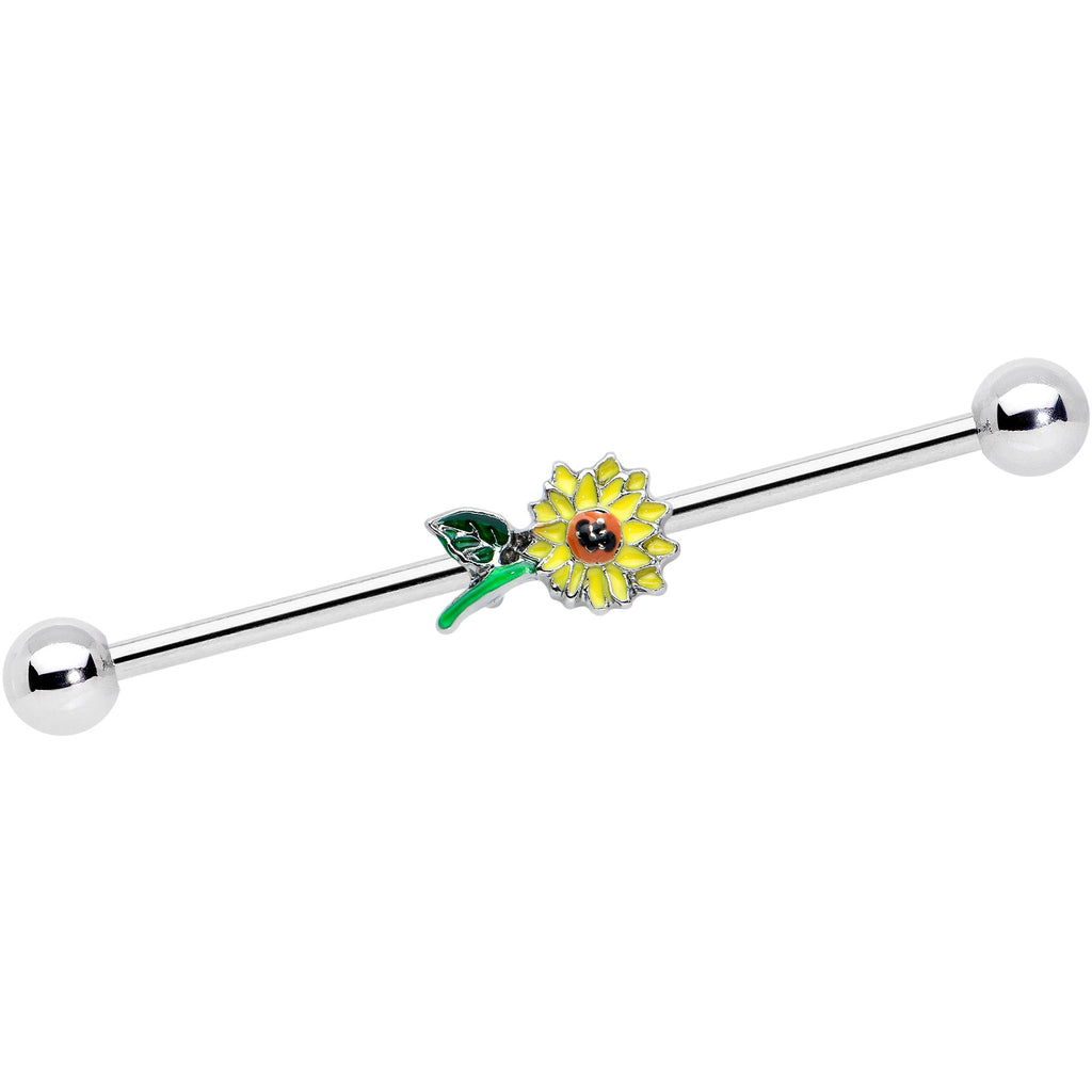 BodyCandy 14G Cheery Yellow Sunflower Industrial Barbell 38mm — main product shot