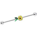 BodyCandy 14G Cheery Yellow Sunflower Industrial Barbell 38mm — main product shot