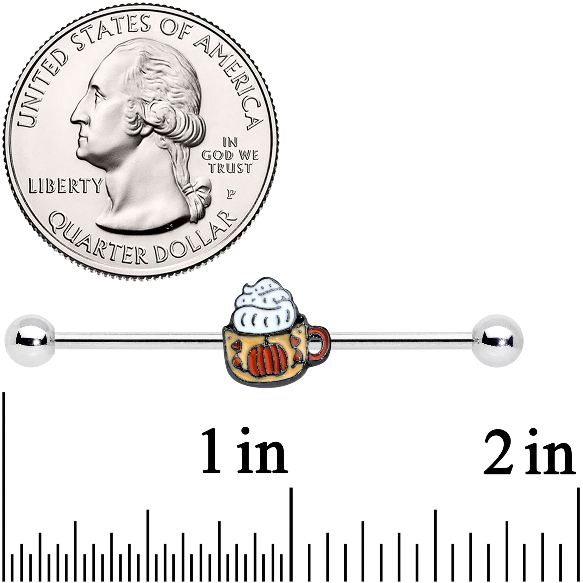 BodyCandy 14G Pumpkin Spice Cappuccino Coffee Industrial Barbell 38mm — detail close-up