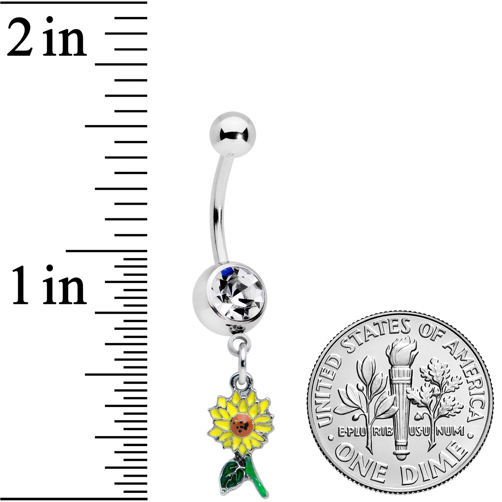 BodyCandy Clear Gem Cheery Sunflower Dangle Belly Ring — detail close-up