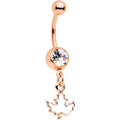 BodyCandy Clear Gem Rose Gold Tone Autumn White Maple Leaf Dangle Belly Ring — main product shot
