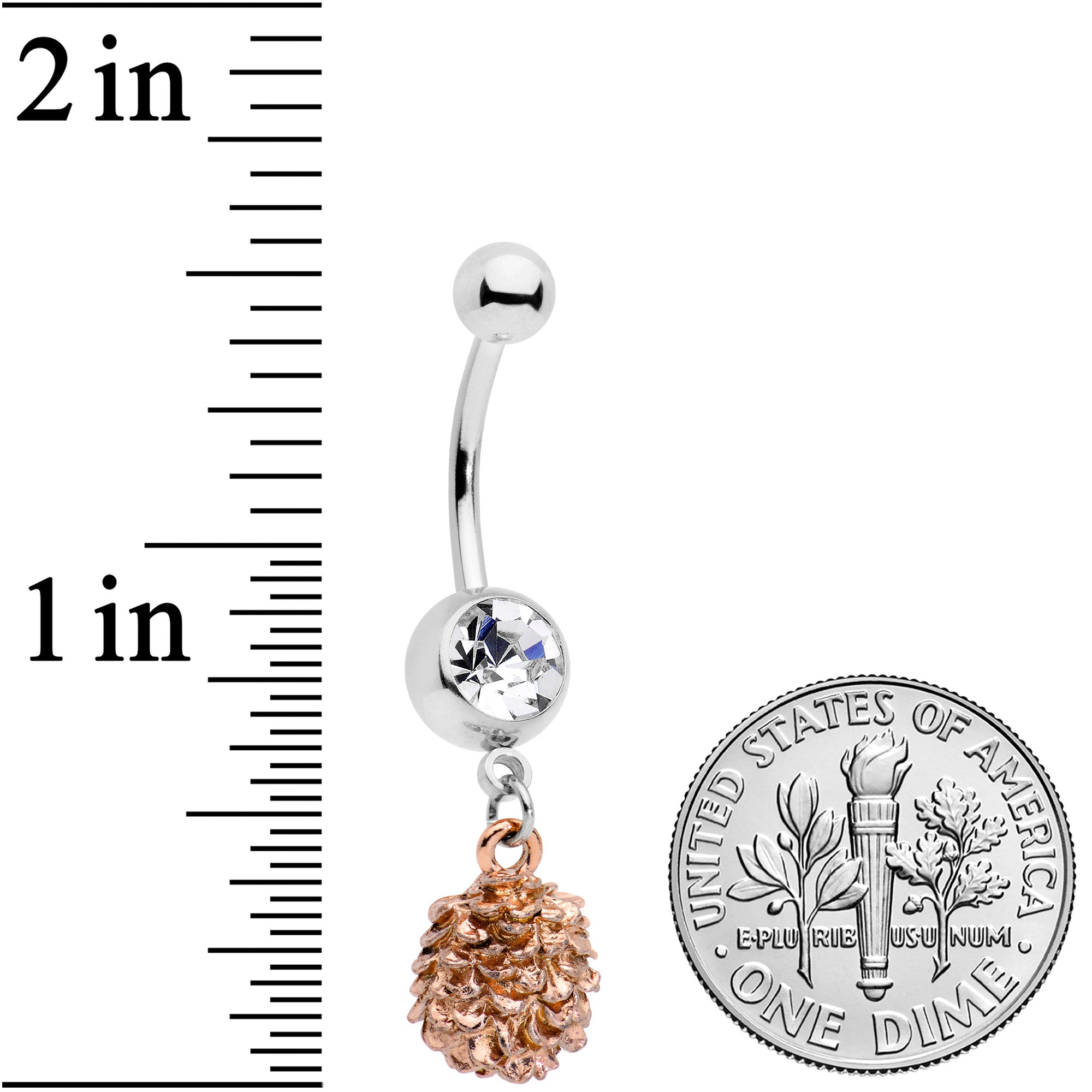 BodyCandy Clear Gem Autumn Pine Cone Dangle Belly Ring — detail close-up