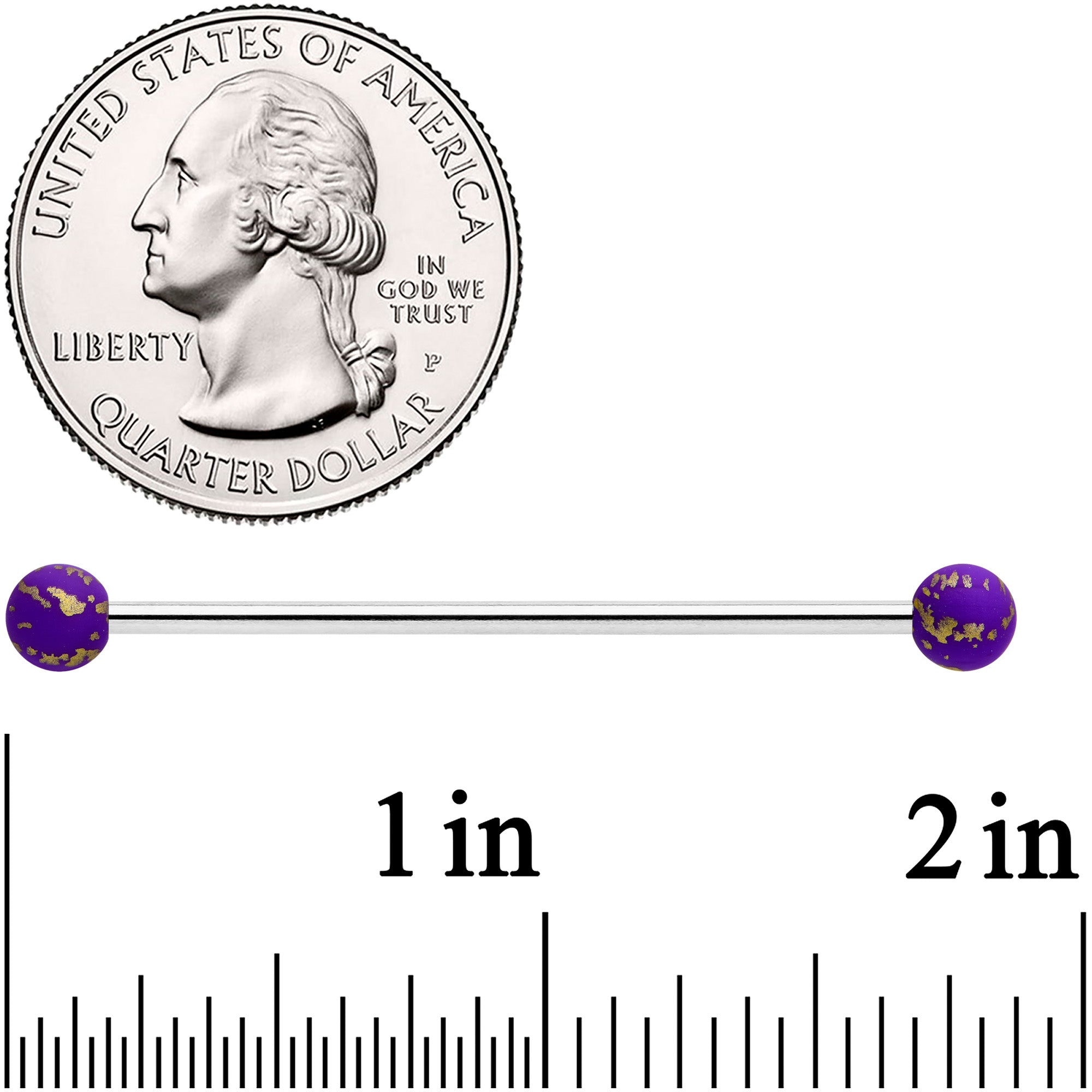 BodyCandy 14G Matte Purple Splatter Pattern Ends Industrial Barbell 38mm — detail close-up
