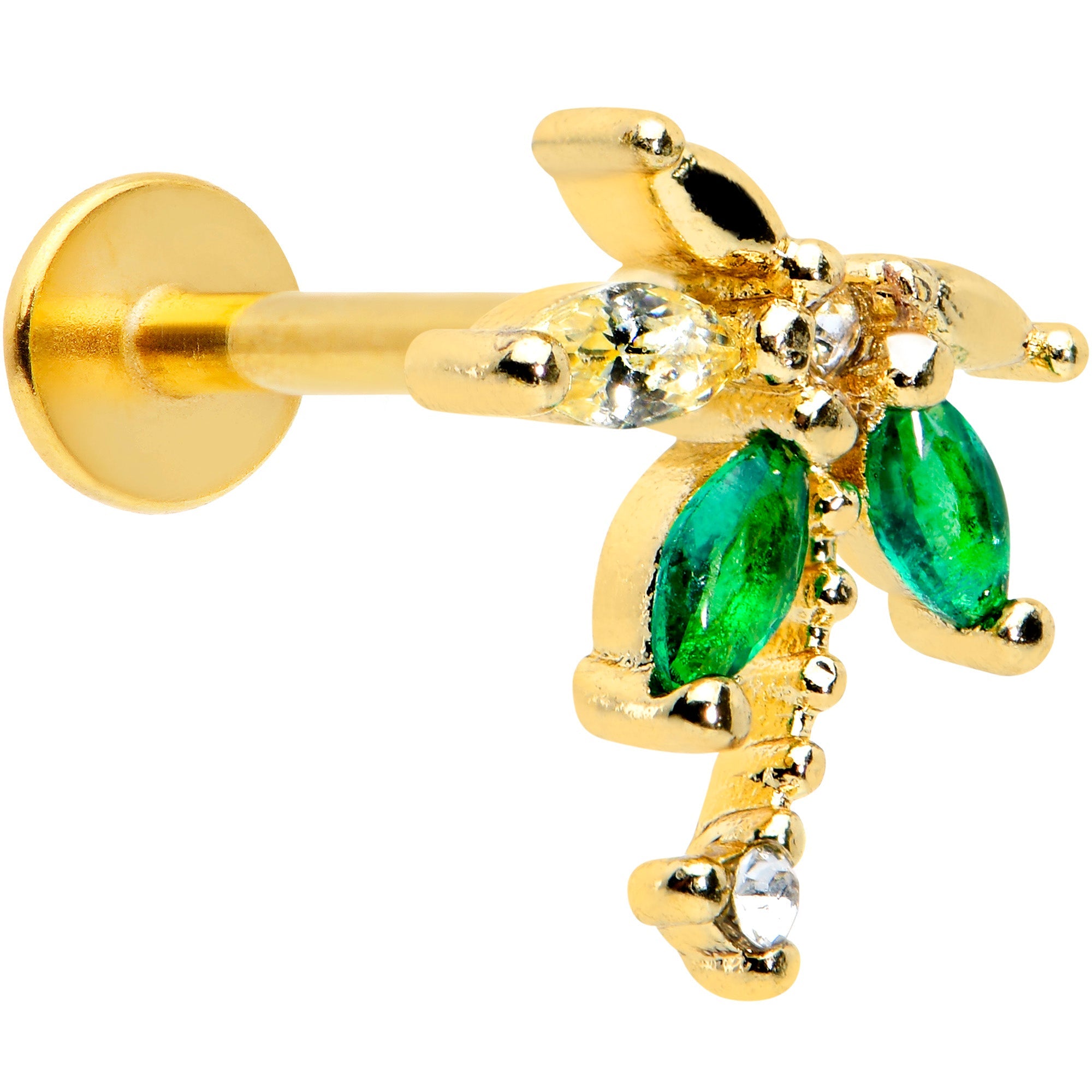 BodyCandy 16G 5/16 Green Gem Gold Tone Palm Tree Labret Monroe Tragus — main product shot