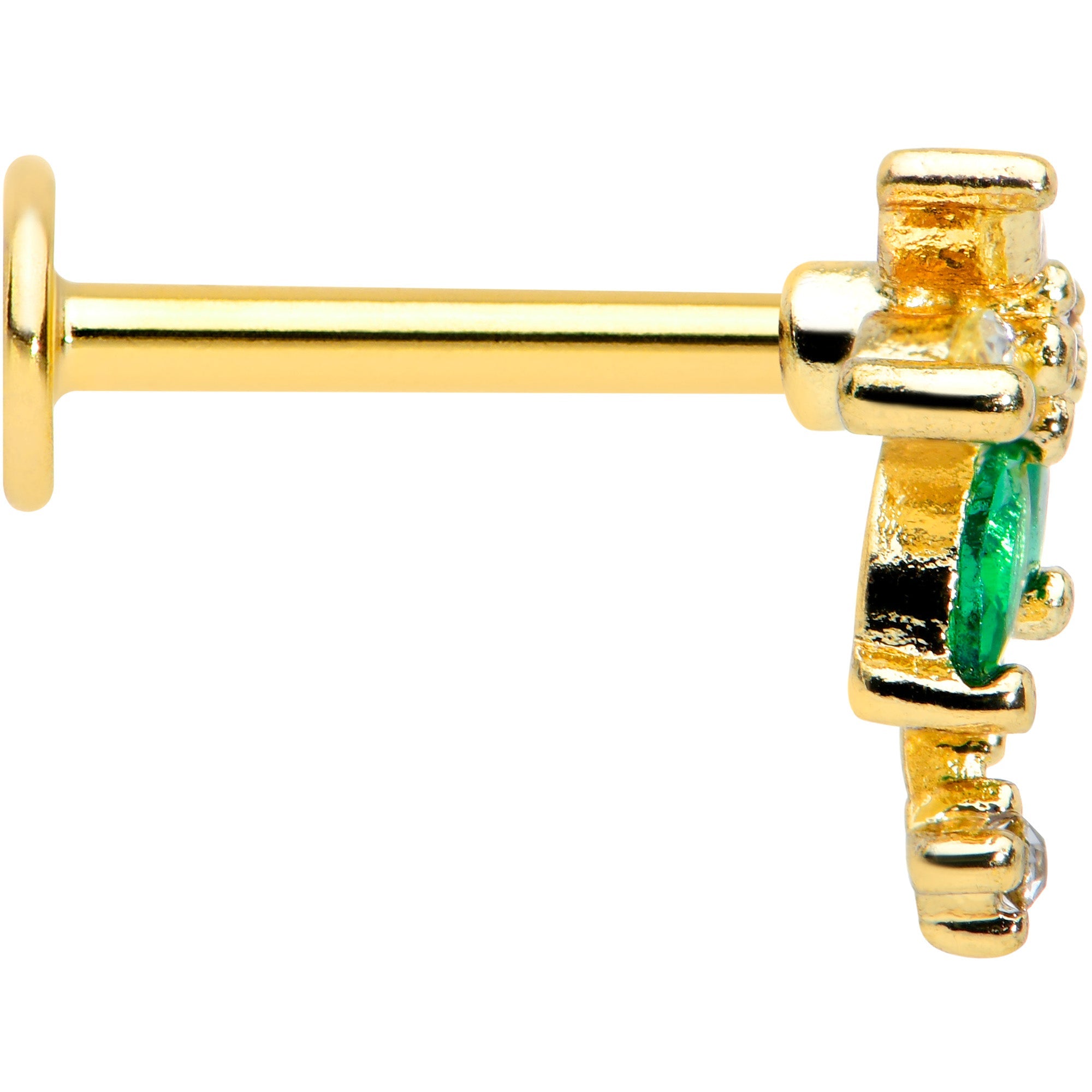 BodyCandy 16G 5/16 Green Gem Gold Tone Palm Tree Labret Monroe Tragus — lifestyle context