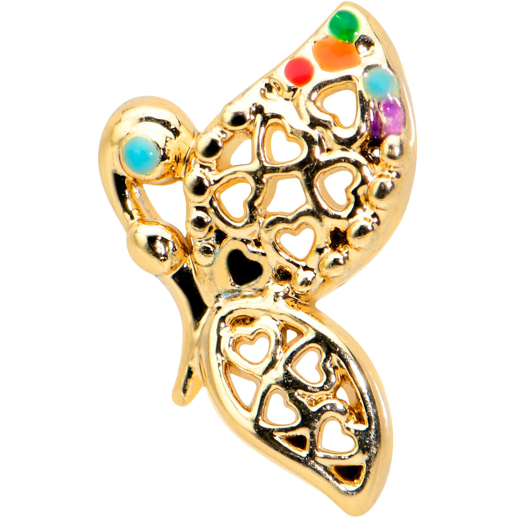 BodyCandy 16G 5/16 Clear CZ Gem Gold Tone Heart Butterfly Labret Tragus — detail close-up