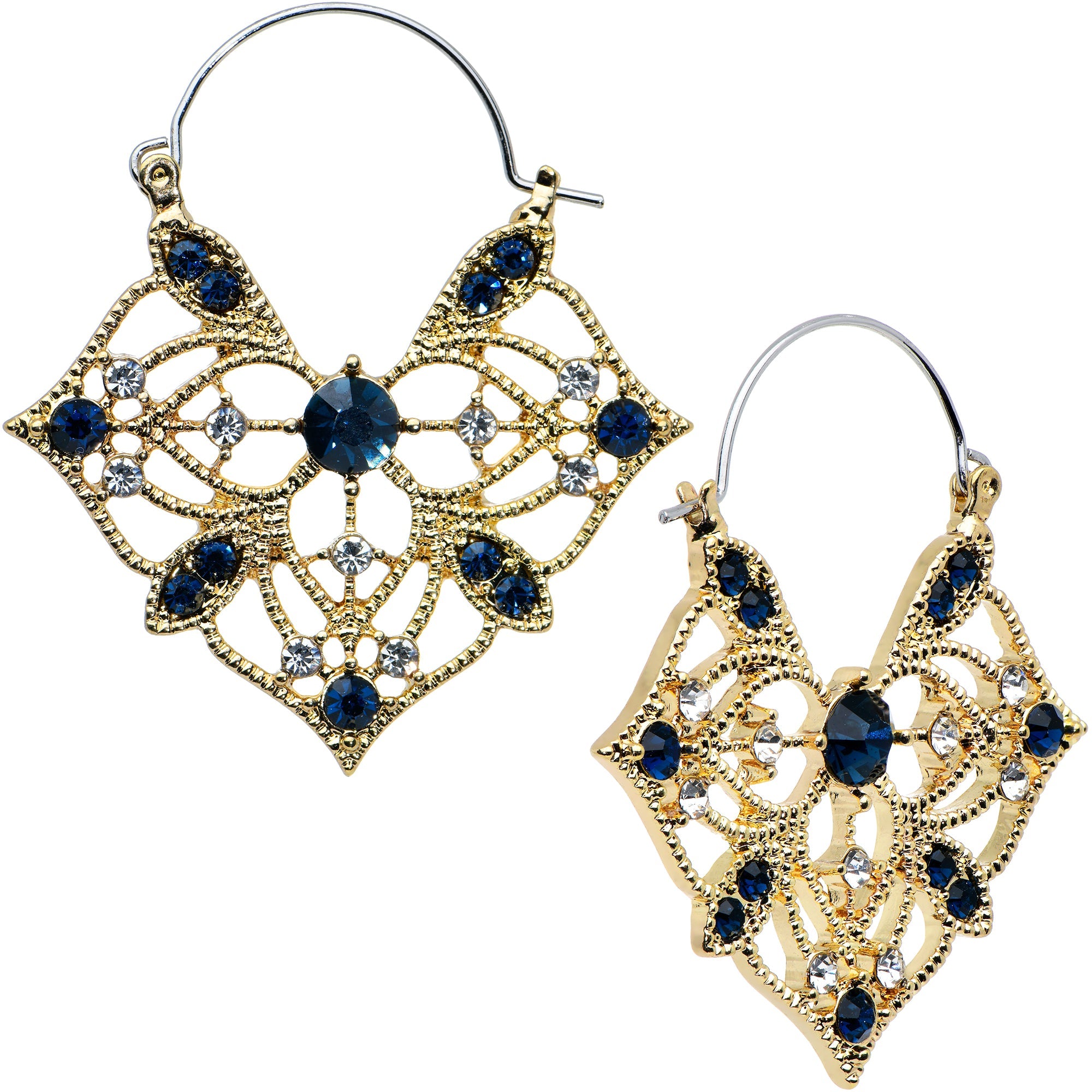 BodyCandy Black Gem Gold Tone Glamorous Art Deco Style Tunnel Plug Earrings — main product shot