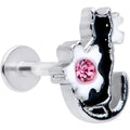 BodyCandy 16G 5/16 Pink Gem Black Cat White Flowers Labret Monroe Tragus — main product shot