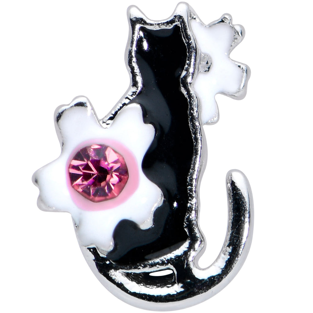 BodyCandy 16G 5/16 Pink Gem Black Cat White Flowers Labret Monroe Tragus — detail close-up