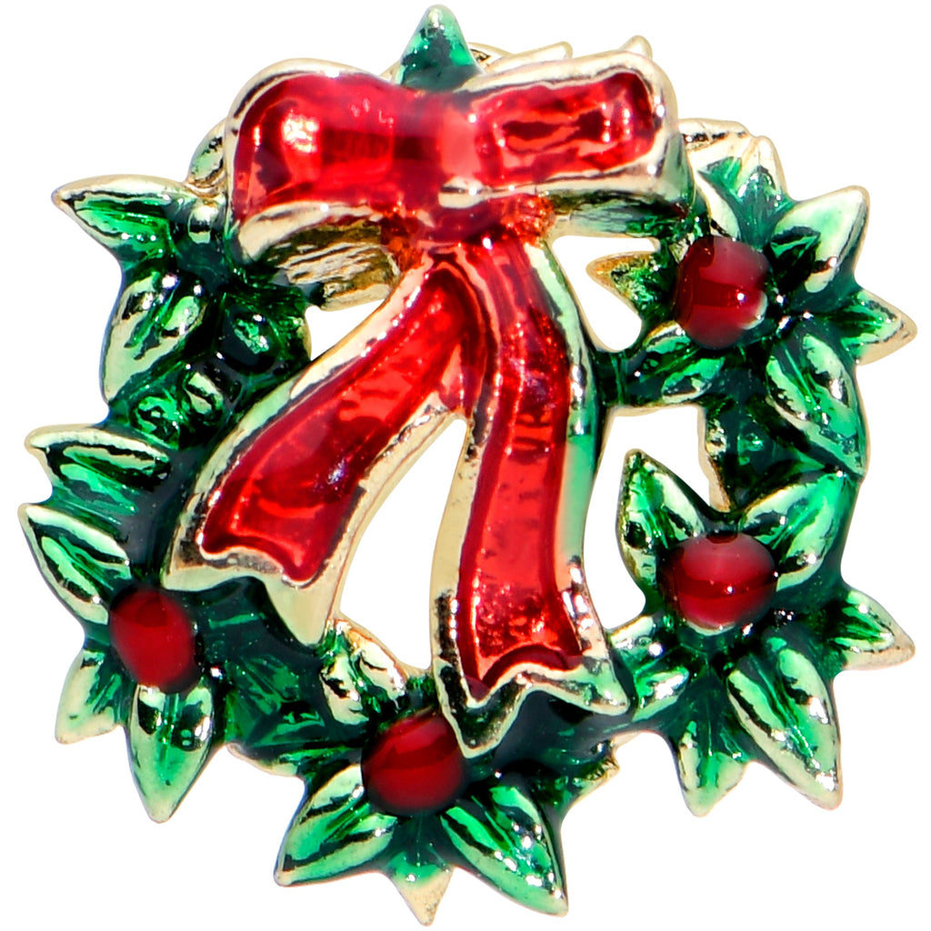 BodyCandy 20G 7mm Festive Bow Wreath Christmas L Shape Nose Ring — detail close-up