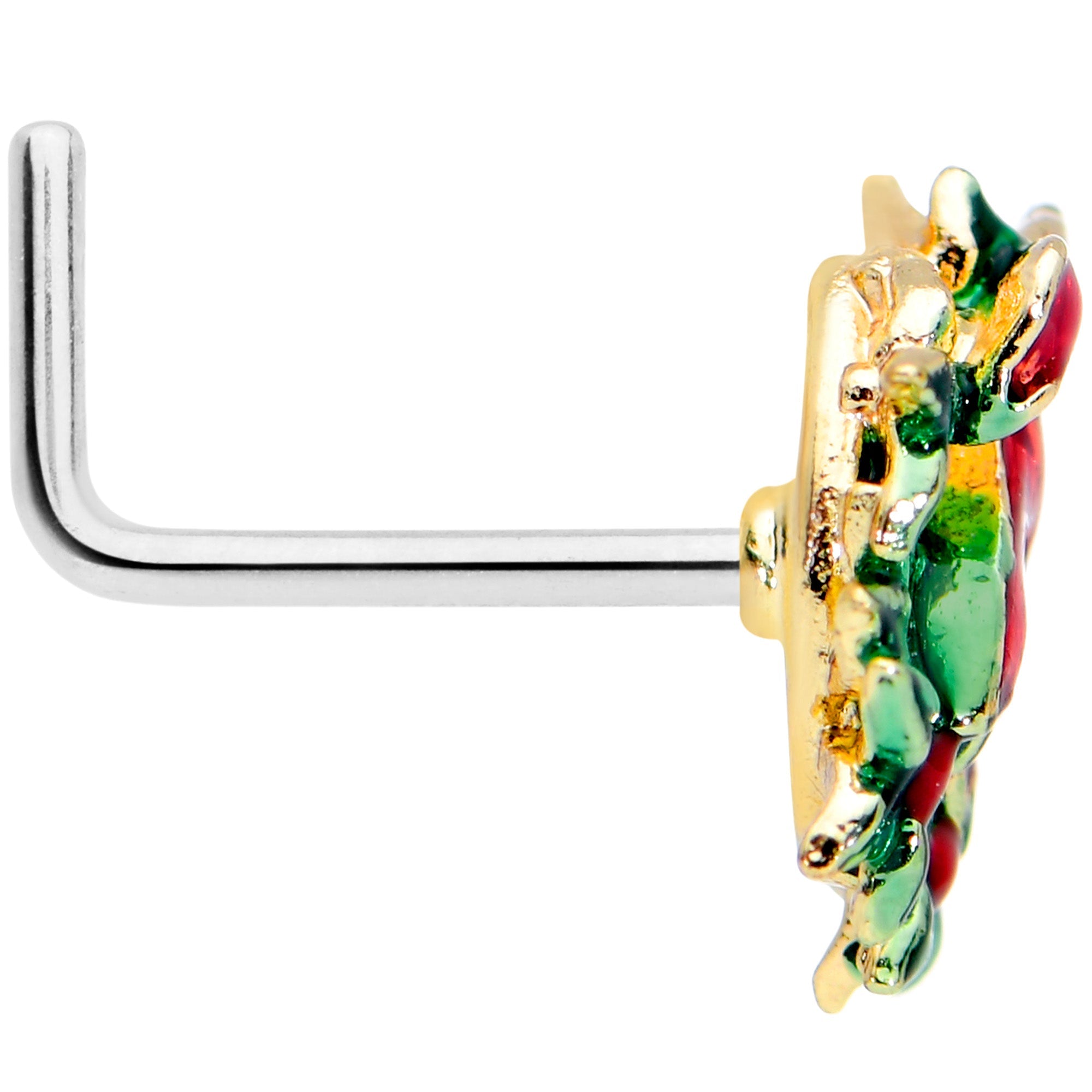 BodyCandy 20G 7mm Festive Bow Wreath Christmas L Shape Nose Ring — lifestyle context