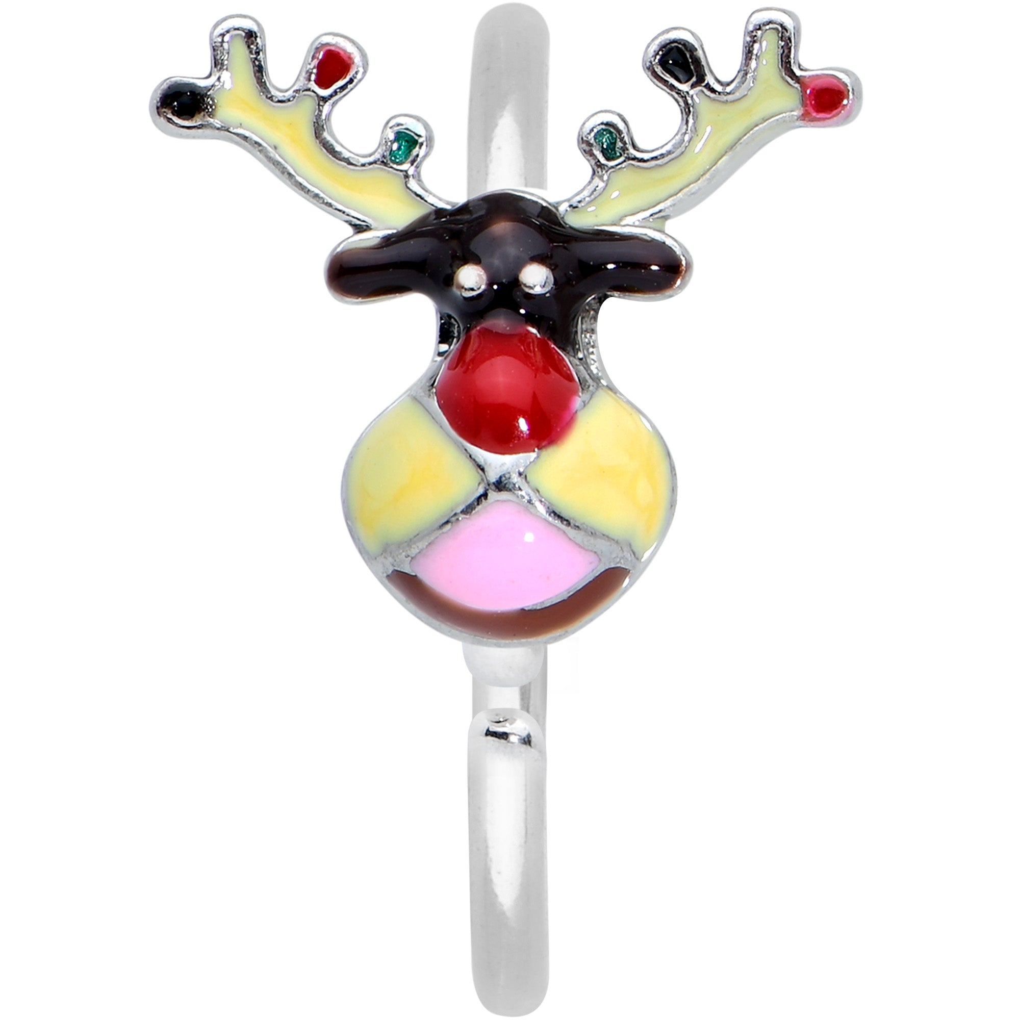 BodyCandy 20G 5/16 Colorful Reindeer Christmas Nose Hoop — detail close-up