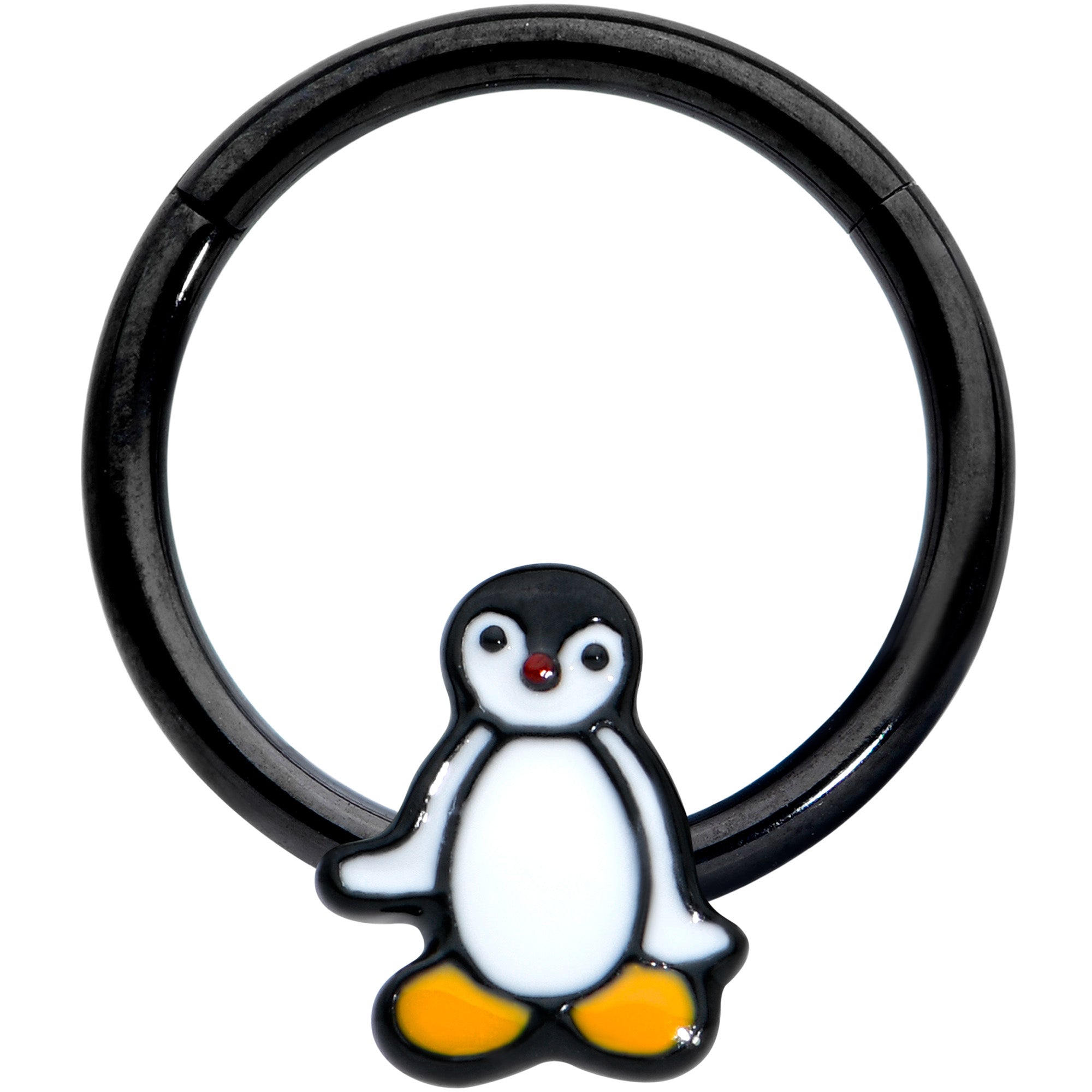 BodyCandy 16G 3/8 Black Baby Penguin Hinged Circular Ring — main product shot