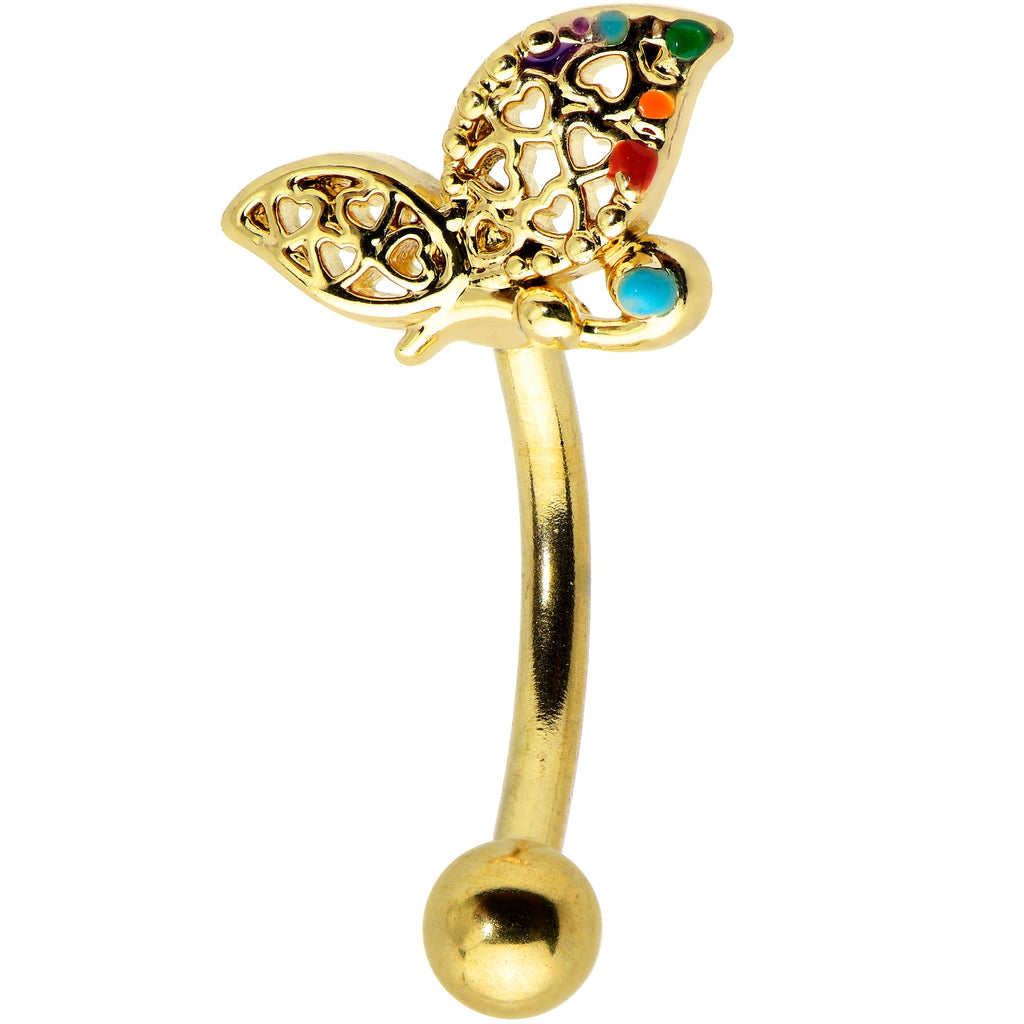 BodyCandy 16G 5/16 Clear CZ Gem Gold Hue Heart Butterfly Curve Eyebrow Ring — main product shot