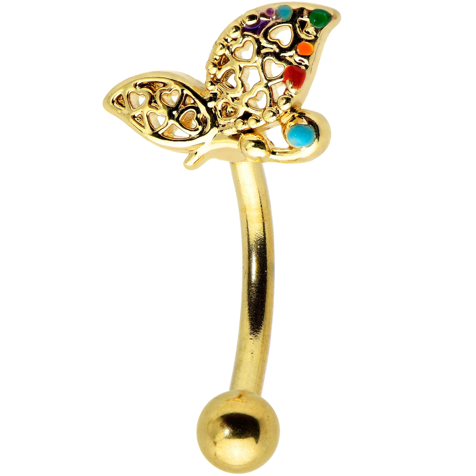BodyCandy 16G 5/16 Clear CZ Gem Gold Hue Heart Butterfly Curve Eyebrow Ring — main product shot