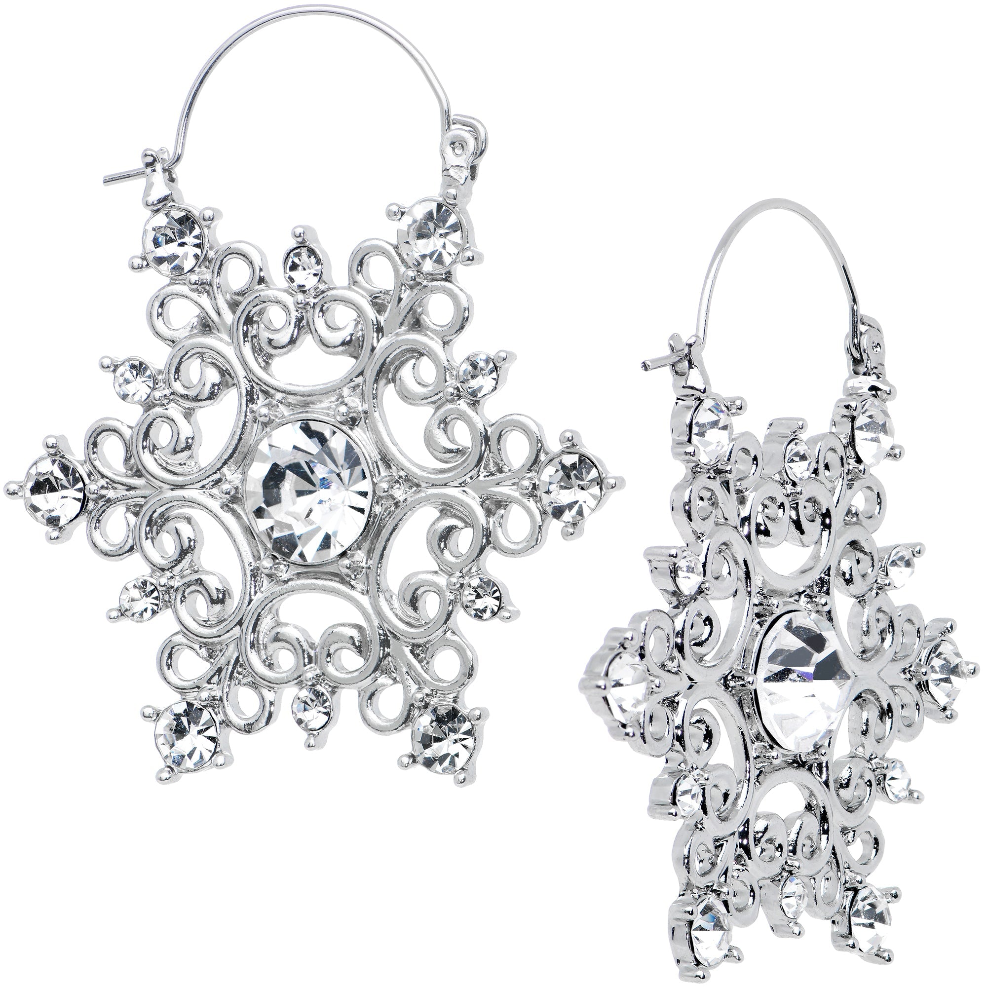 BodyCandy Clear Gem Festive Fancy Snowflake Christmas Tunnel Plug Earrings — main product shot