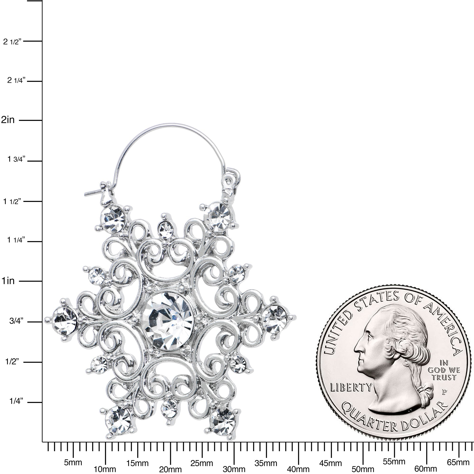 BodyCandy Clear Gem Festive Fancy Snowflake Christmas Tunnel Plug Earrings — detail close-up