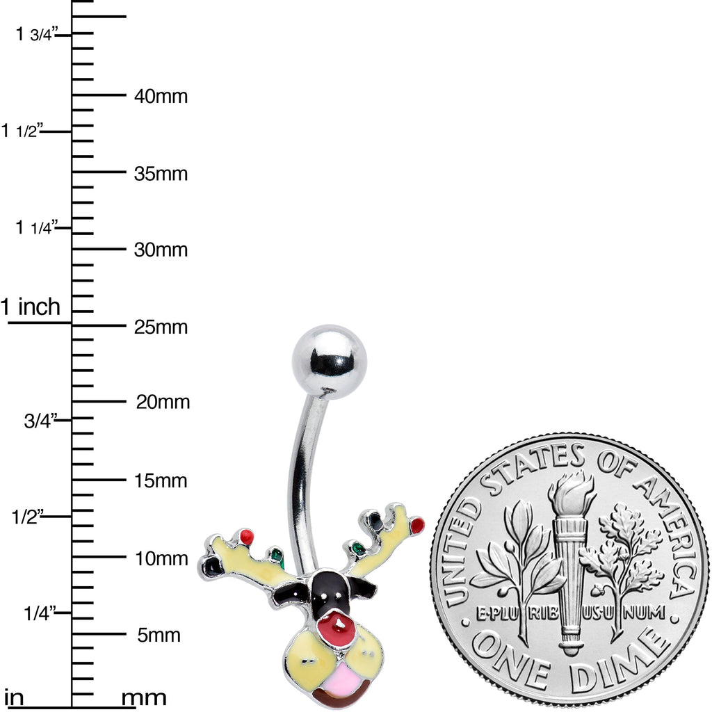 BodyCandy Colorful Reindeer Christmas Belly Ring — detail close-up