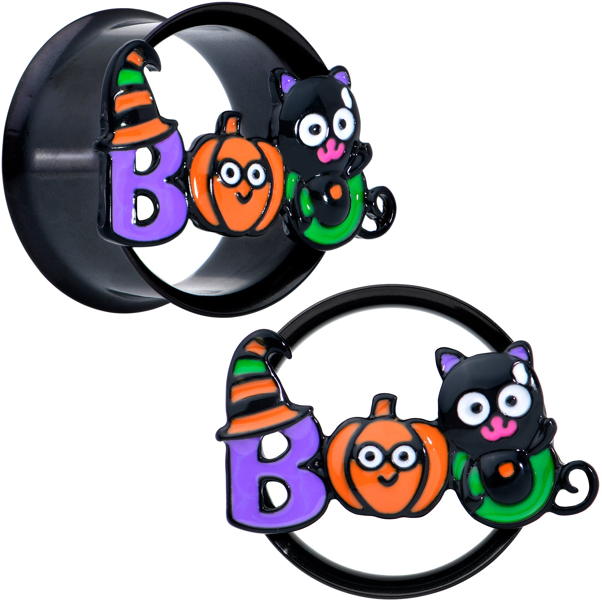 BodyCandy Black Boo Party Halloween Tunnel Plug Set — color detail