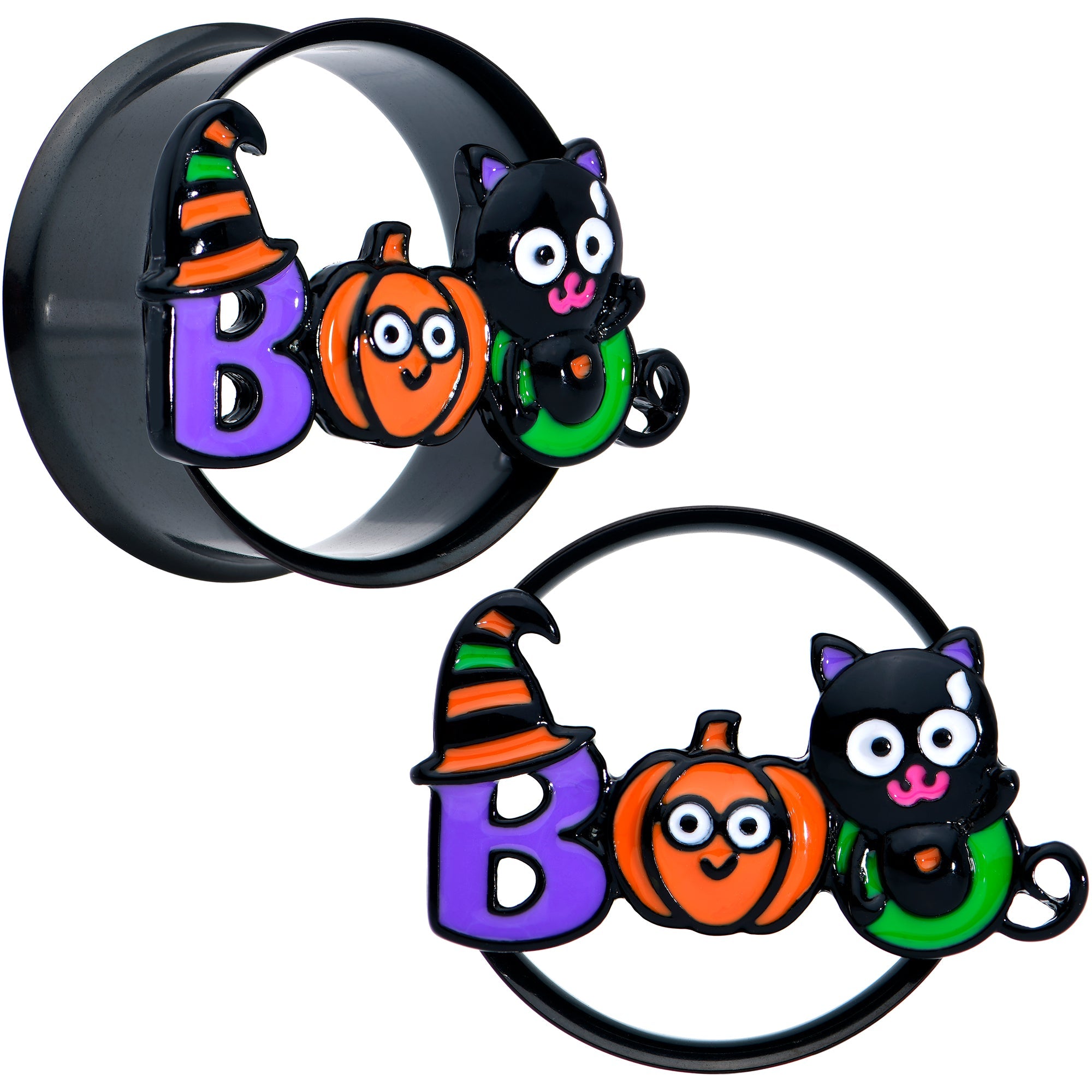 BodyCandy Black Boo Party Halloween Tunnel Plug Set — comparison shot