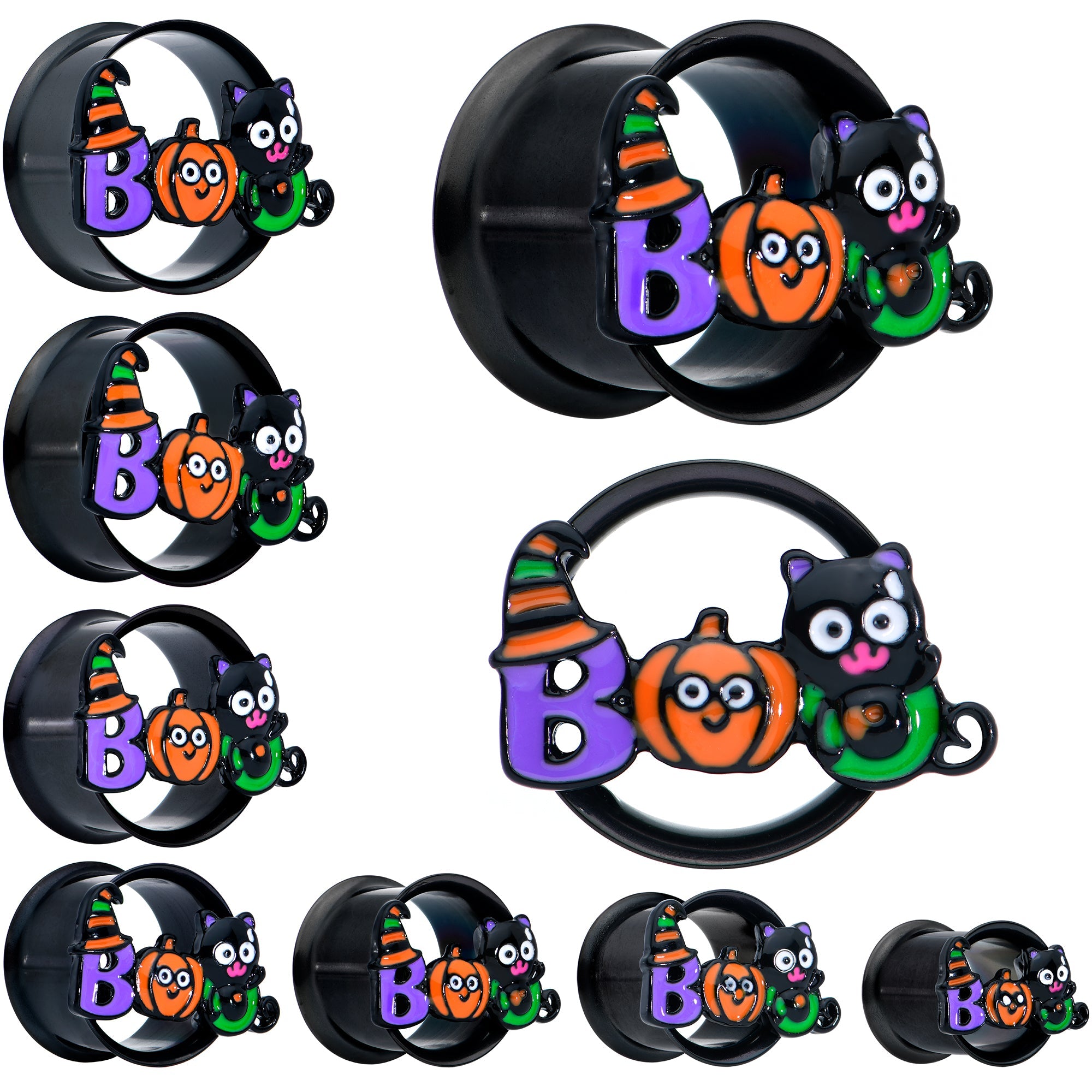 BodyCandy Black Boo Party Halloween Tunnel Plug Set — main product shot