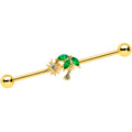 BodyCandy 14G Green Gem Gold Tone Sun Palm Tree Industrial Barbell 38mm — main product shot