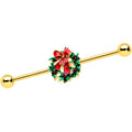 BodyCandy 14 Gold Tone Festive Wreath Bow Christmas Industrial Barbell 38mm — main product shot