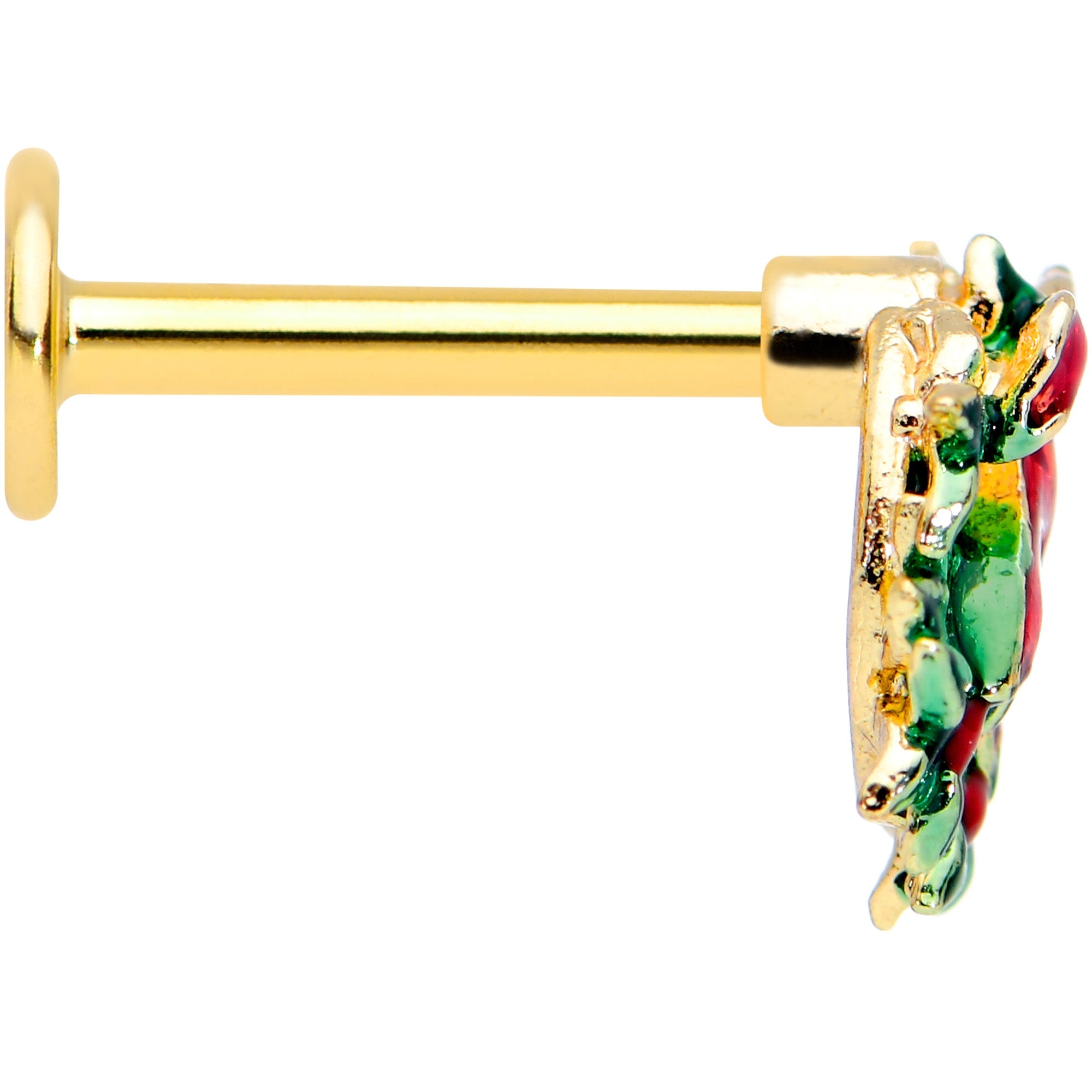BodyCandy 16G 5/16 Gold Tone Festive Wreath Bow Christmas Labret Tragus — lifestyle context