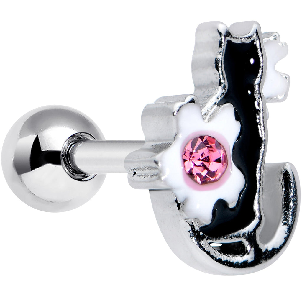 BodyCandy 16G 1/4 Pink Gem Black Cat White Flowers Cartilage Tragus Earring — main product shot