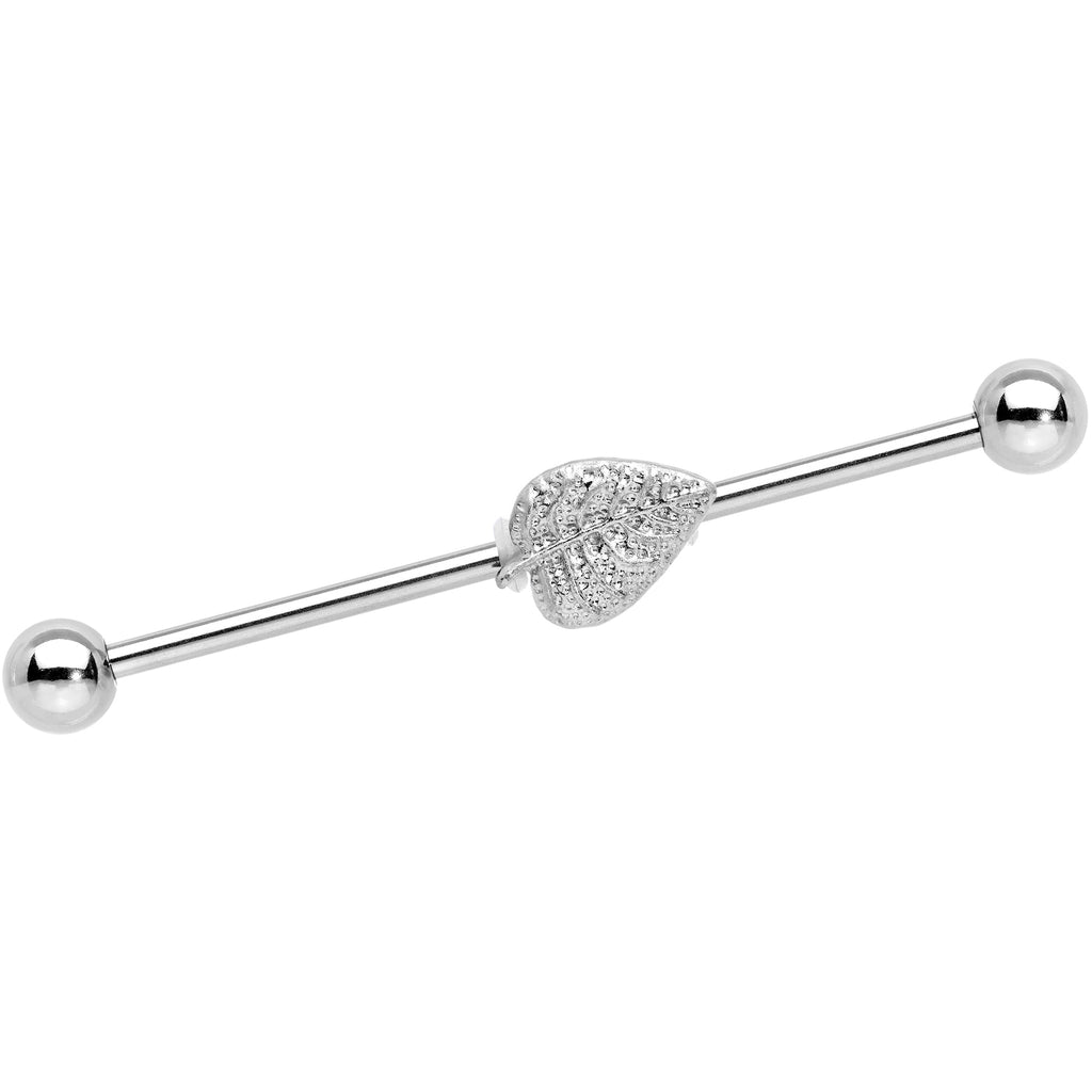 BodyCandy 14G Autumn Textured Leaf Industrial Barbell 38mm — main product shot