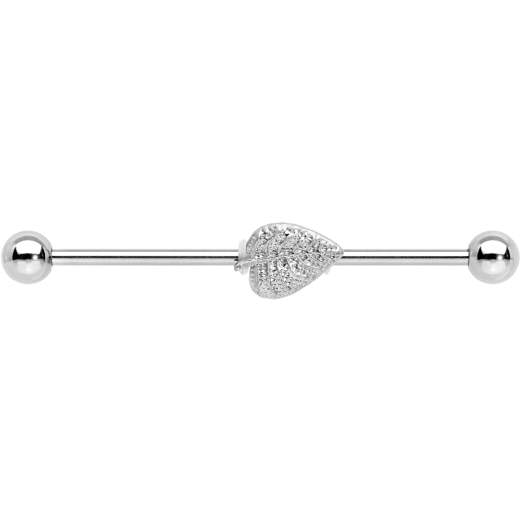 BodyCandy 14G Autumn Textured Leaf Industrial Barbell 38mm — detail close-up