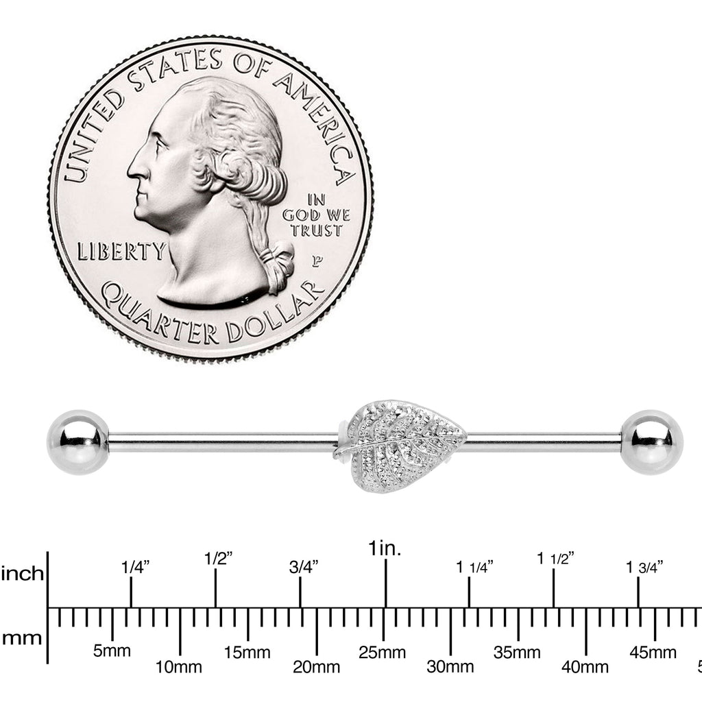 BodyCandy 14G Autumn Textured Leaf Industrial Barbell 38mm — lifestyle context