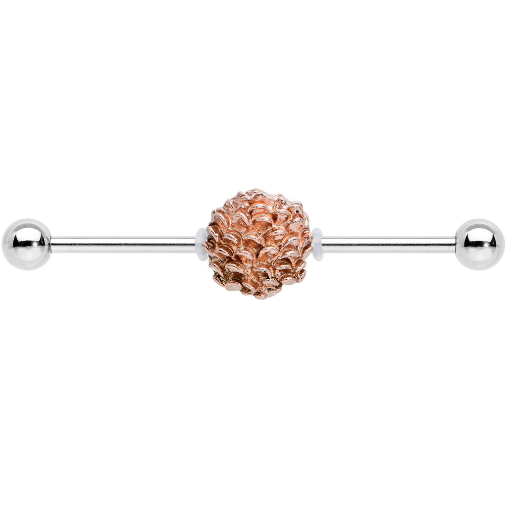 BodyCandy 14G Autumn Pine Cone Industrial Barbell 38mm — detail close-up