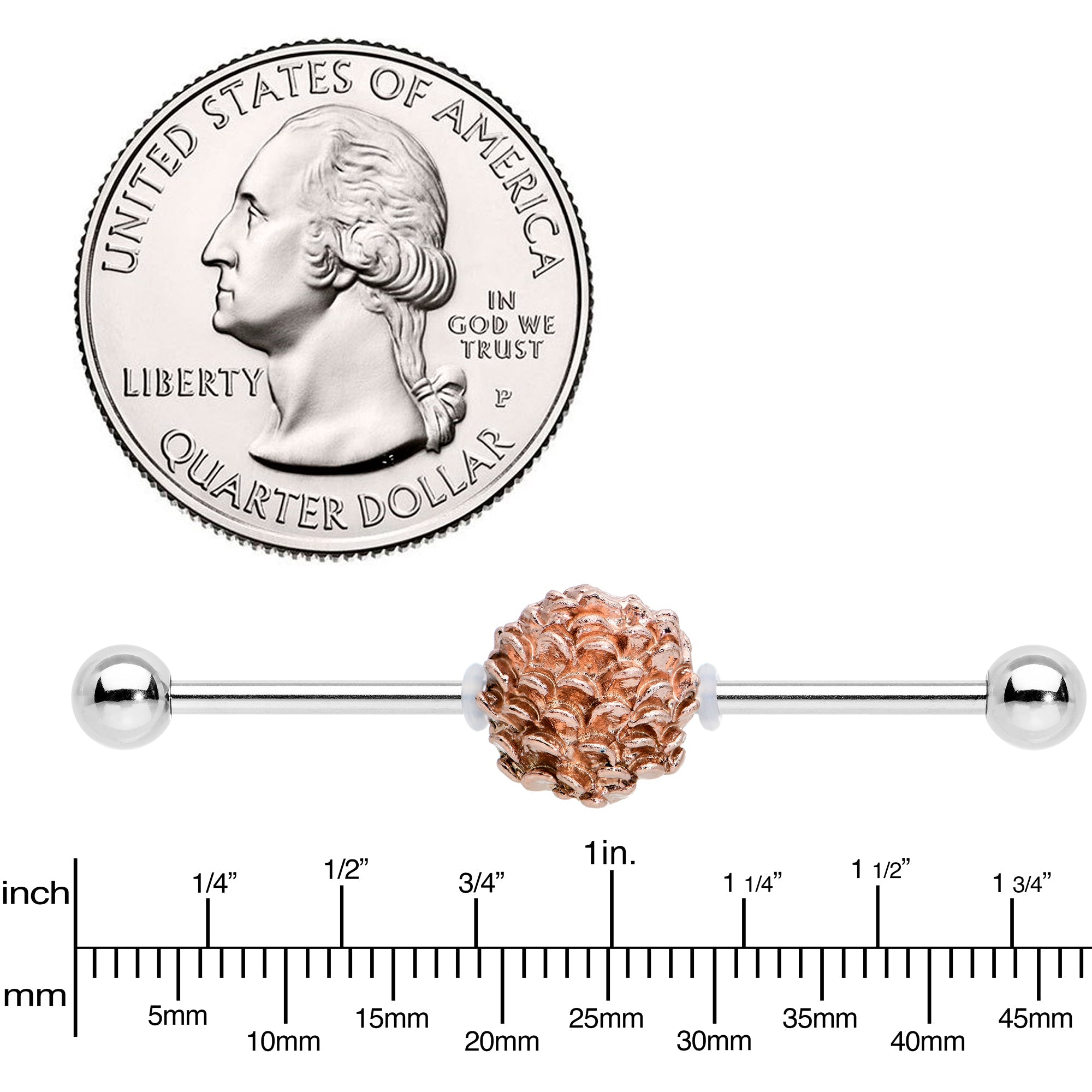 BodyCandy 14G Autumn Pine Cone Industrial Barbell 38mm — lifestyle context