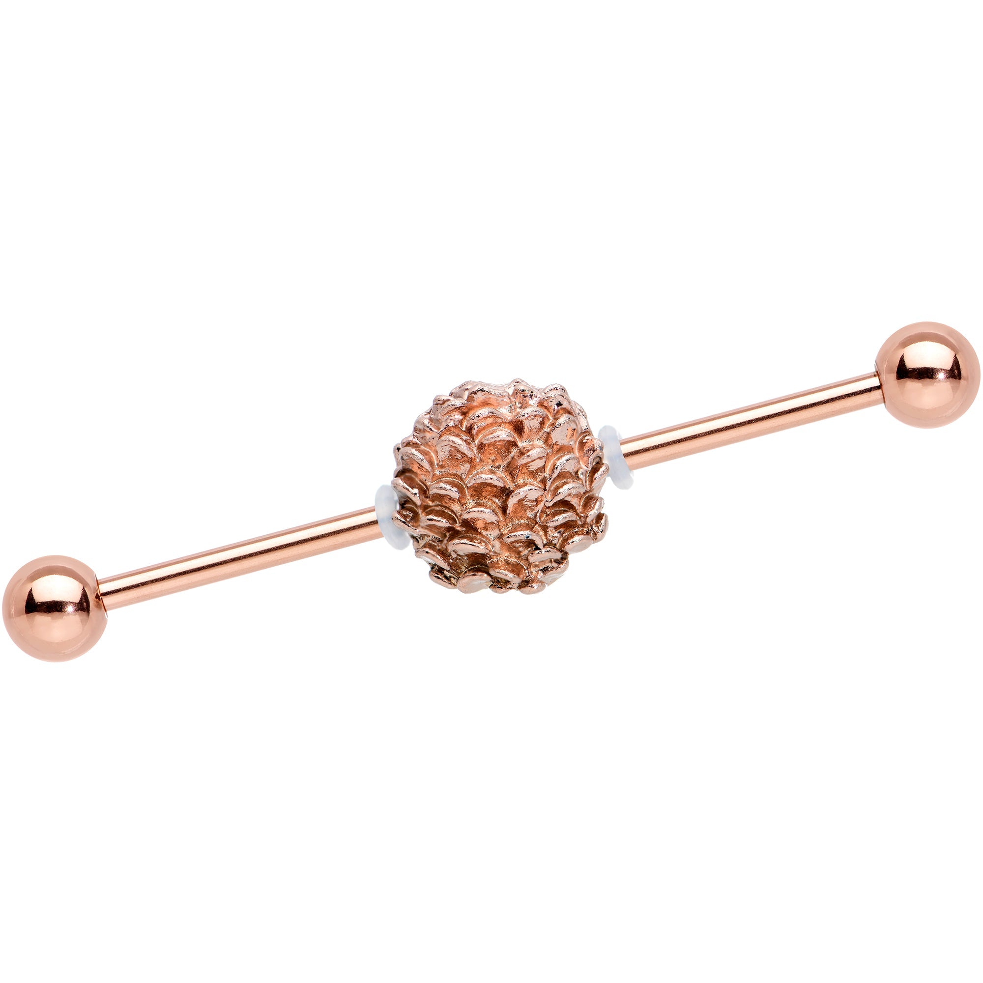 BodyCandy 14G Rose Gold Tone Autumn Pine Cone Industrial Barbell 38mm — main product shot