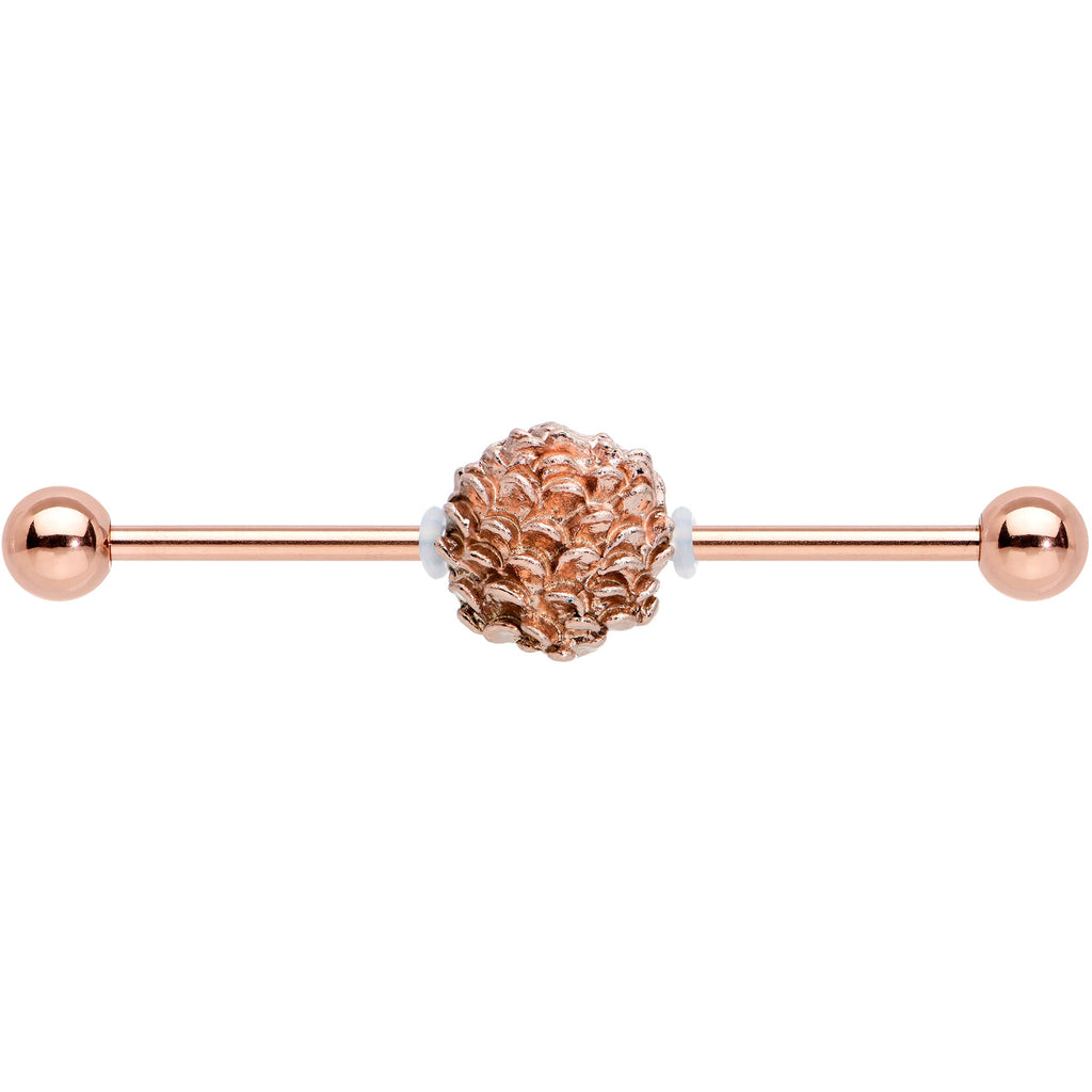 BodyCandy 14G Rose Gold Tone Autumn Pine Cone Industrial Barbell 38mm — detail close-up