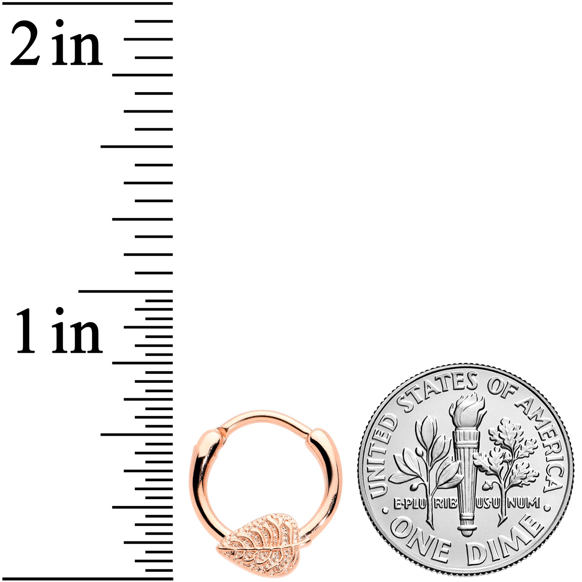 BodyCandy 16G 3/8 Rose Gold Tone Autumn Texture Leaf Cartilage Clicker Ring — lifestyle context