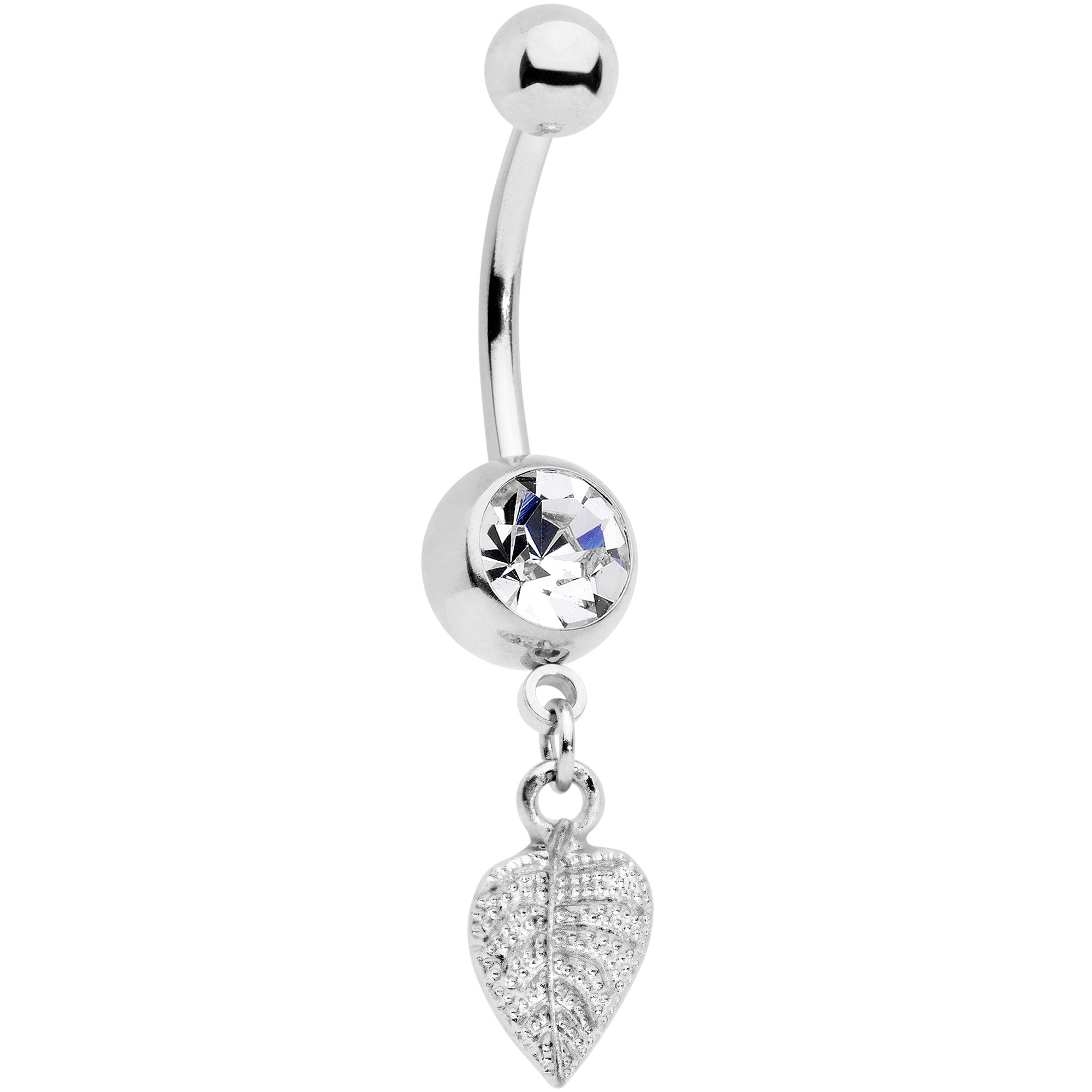 BodyCandy Clear Gem Autumn Lovely Textured Leaf Dangle Belly Ring — main product shot