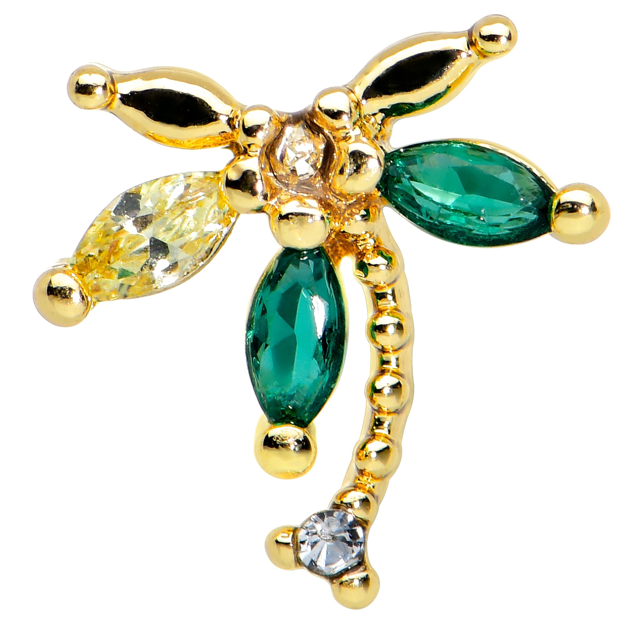 BodyCandy 20G 1/4 Clear Green Gem Sunlit Palm Tree Nose Bone — detail close-up