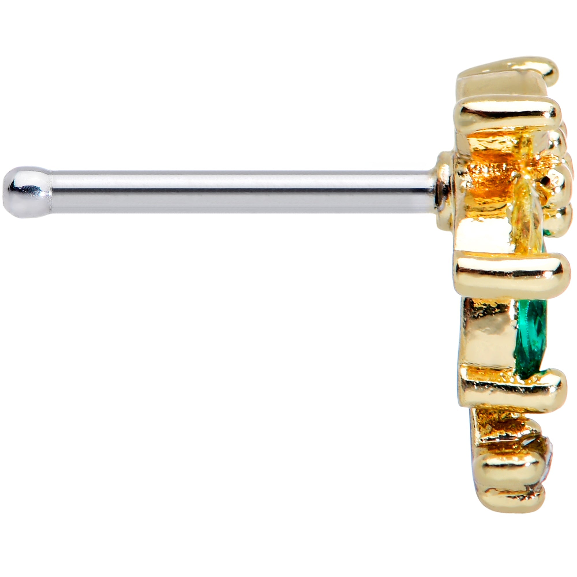 BodyCandy 20G 1/4 Clear Green Gem Sunlit Palm Tree Nose Bone — lifestyle context