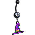 BodyCandy Clear Gem Black Witches Purple Hat Halloween Dangle Belly Ring — main product shot