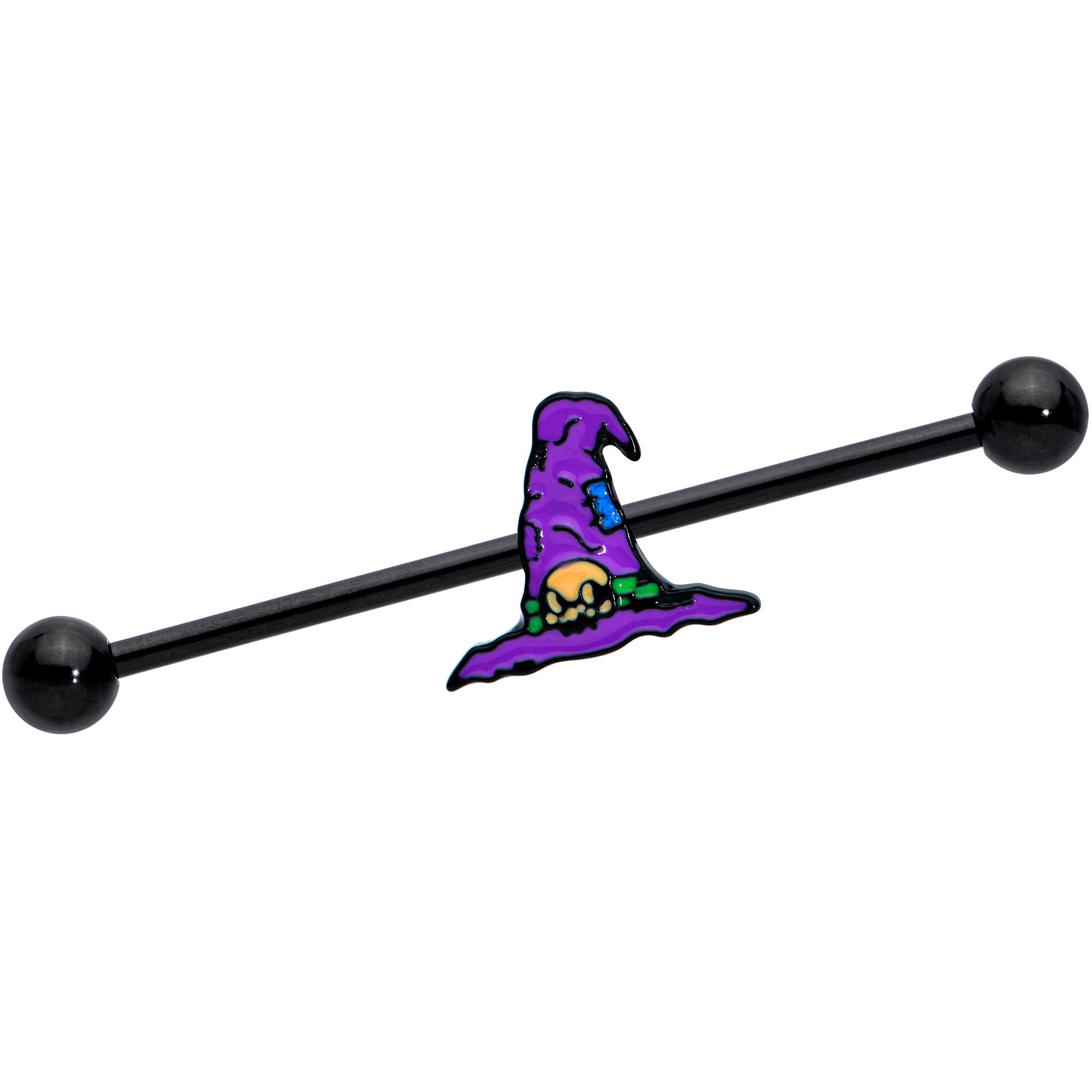 BodyCandy 14G Black Witches Purple Hat Halloween Industrial Barbell 38mm — main product shot