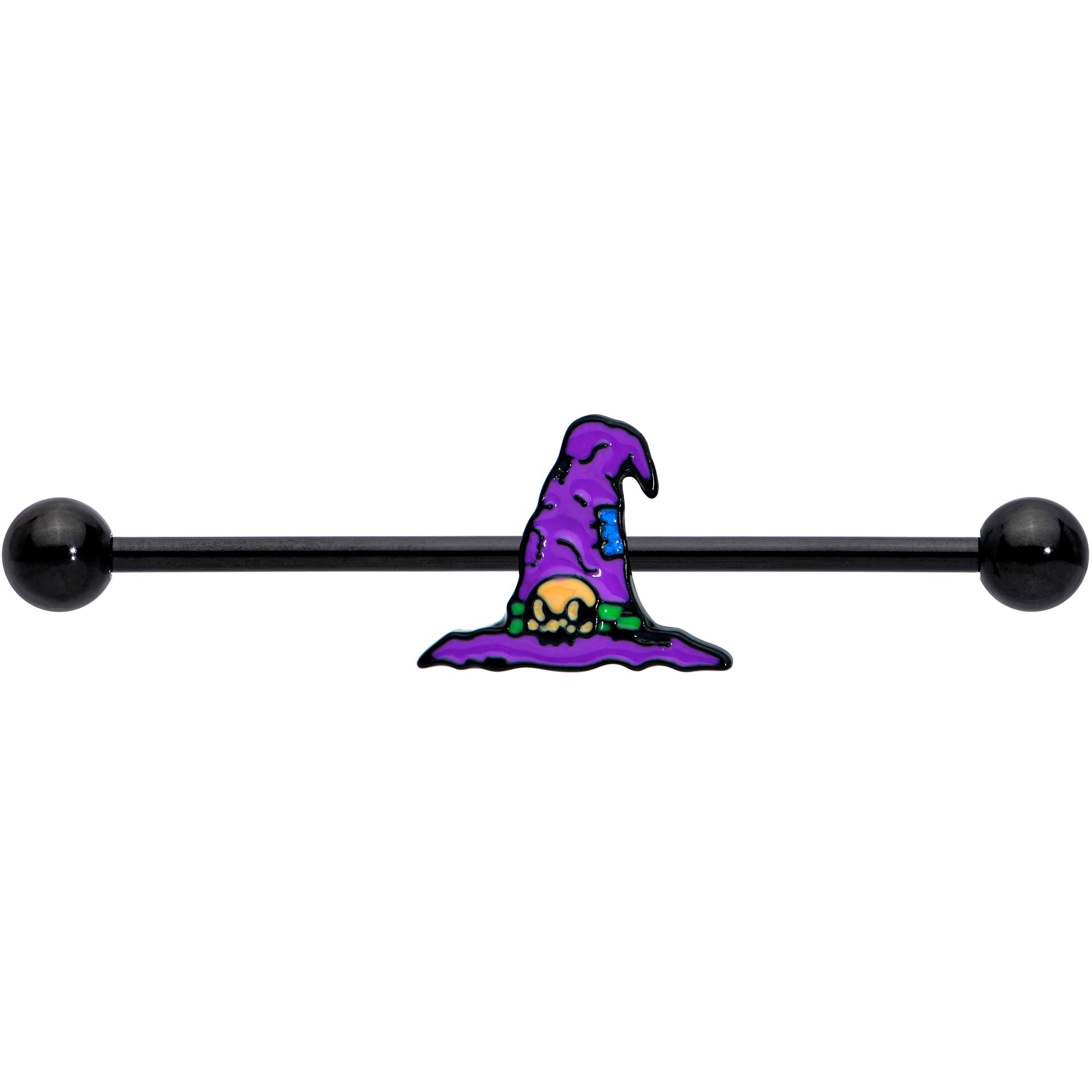BodyCandy 14G Black Witches Purple Hat Halloween Industrial Barbell 38mm — detail close-up