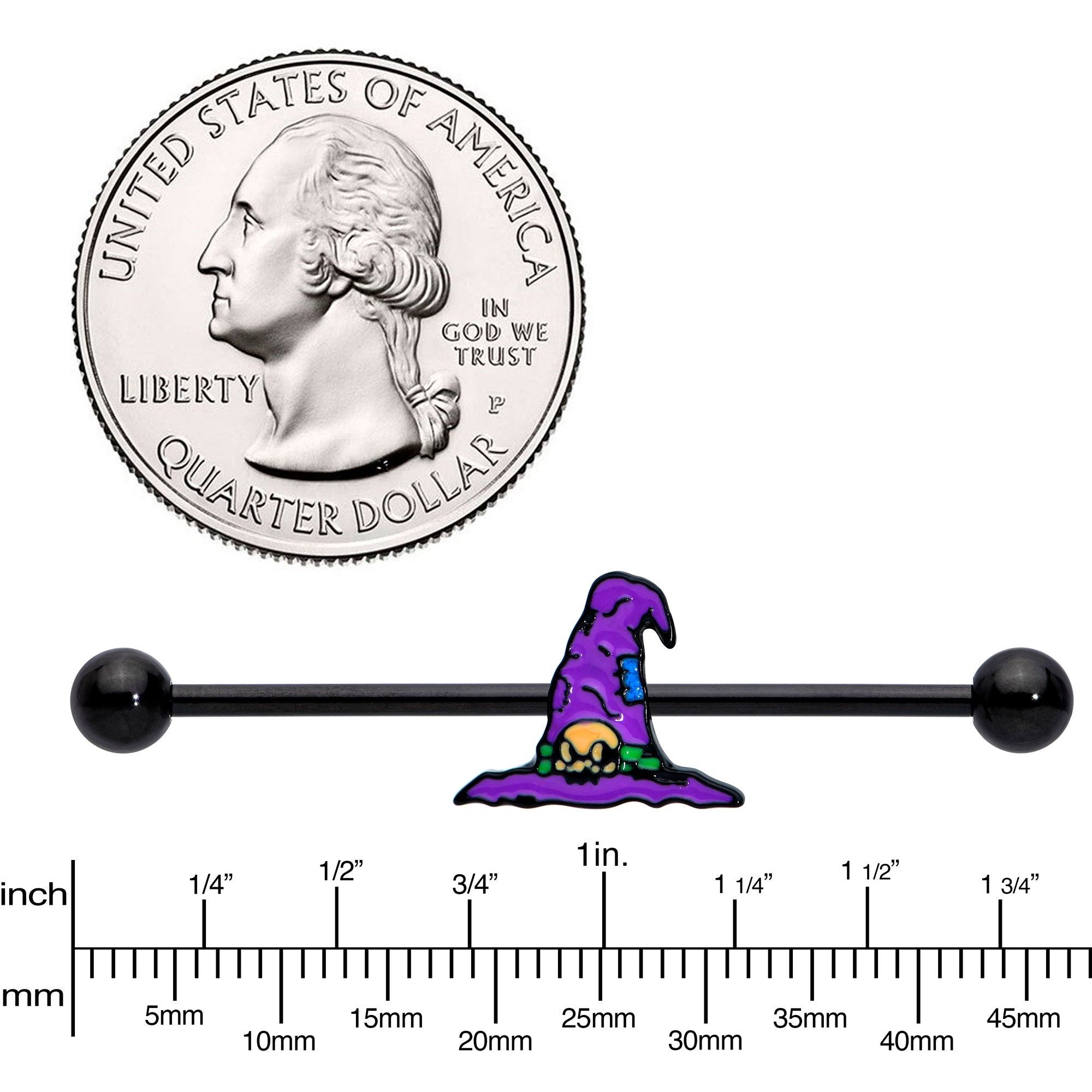 BodyCandy 14G Black Witches Purple Hat Halloween Industrial Barbell 38mm — lifestyle context