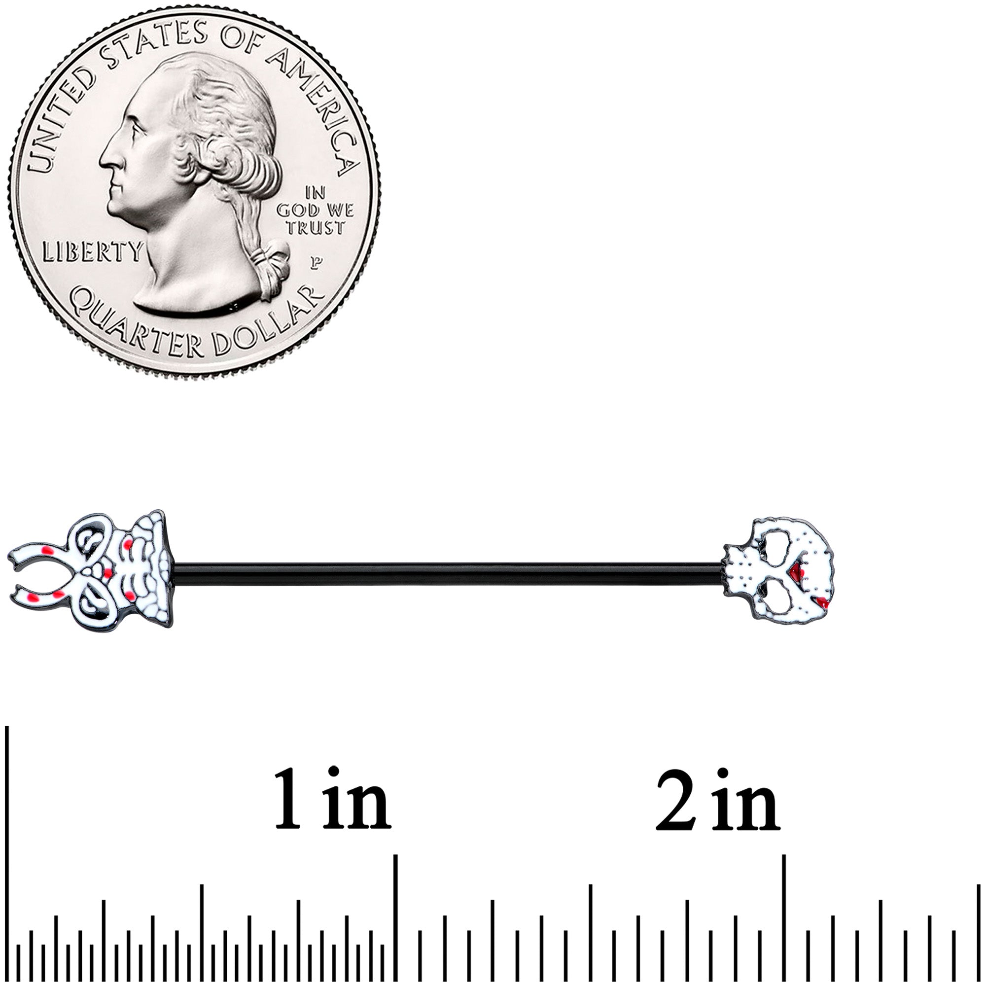 BodyCandy 14G Black Skeleton Body Halloween Industrial Barbell 38mm — detail close-up