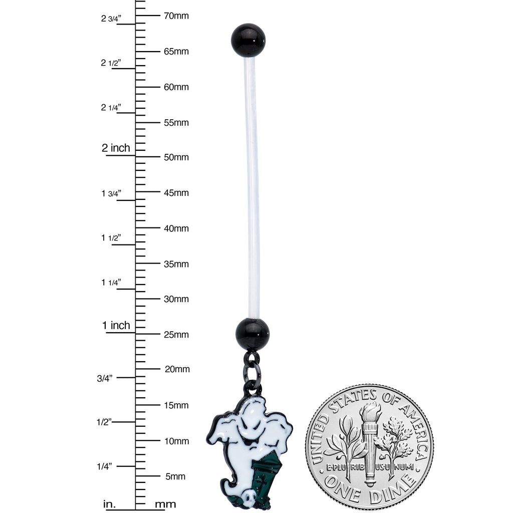 BodyCandy Clear Bioplast Graveyard Ghost Halloween Pregnancy Dangle Belly Ring — detail close-up